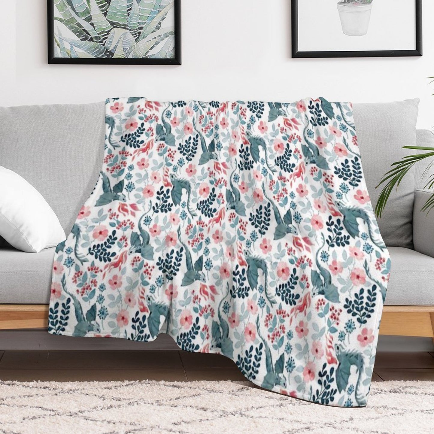 Dragons Pastel Floral Comfort Throw Blanket