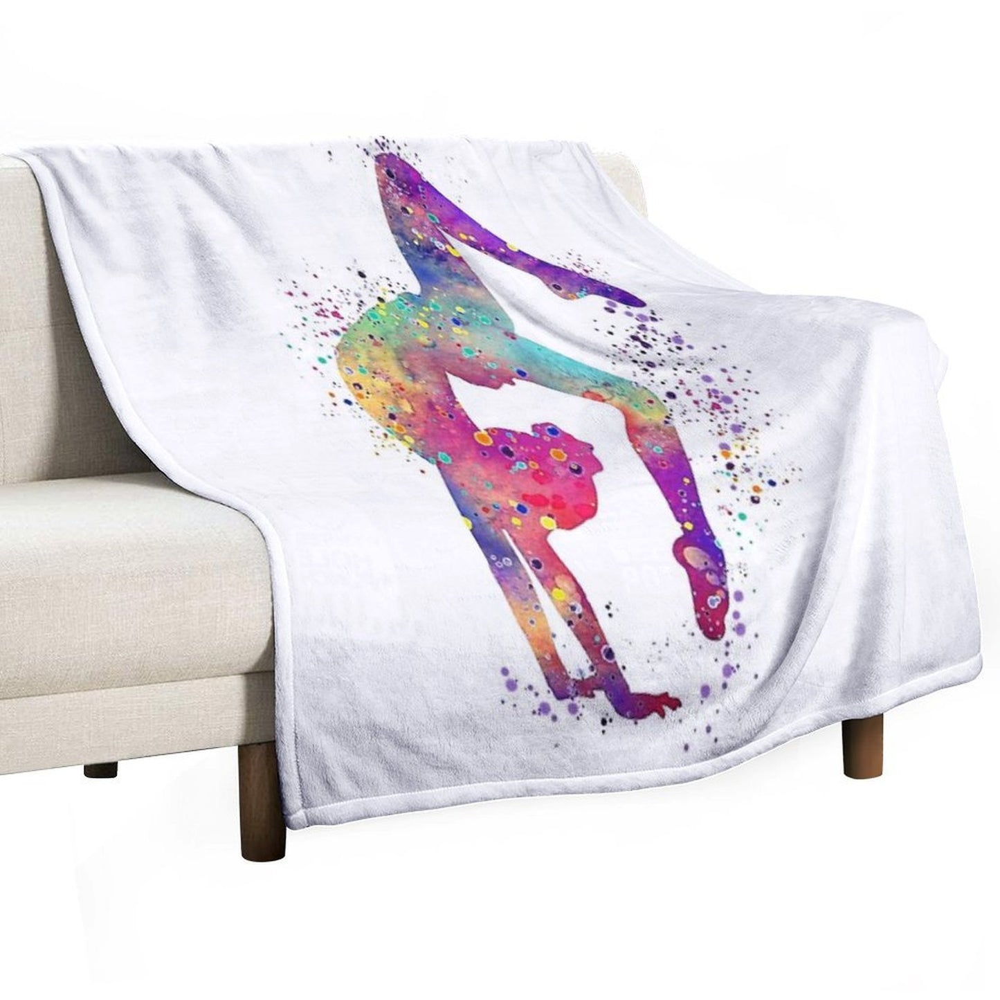 Gymnastics Girl Tumbling Colorful Watercolor Art Gift Sustainable Throw Blanket