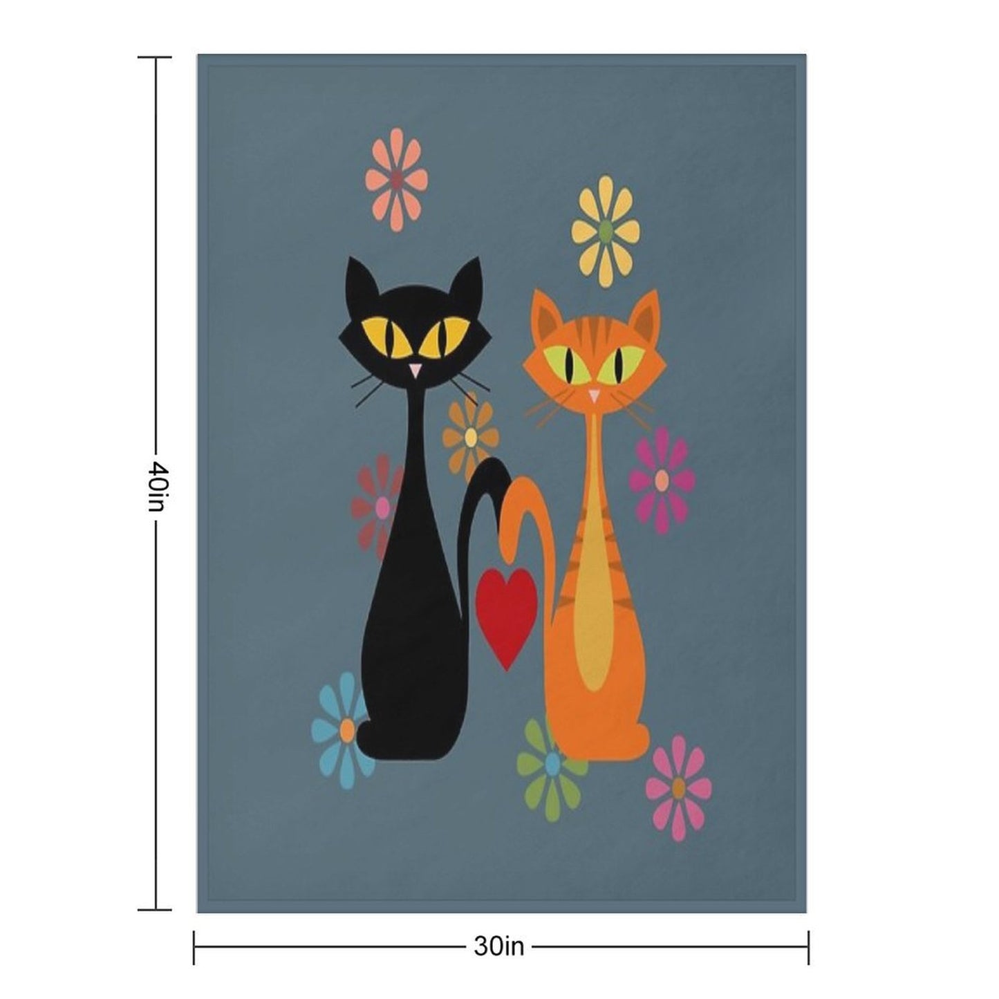 Mid Century Orange And Black Cats in Love Eco-conscious Throw Blanket