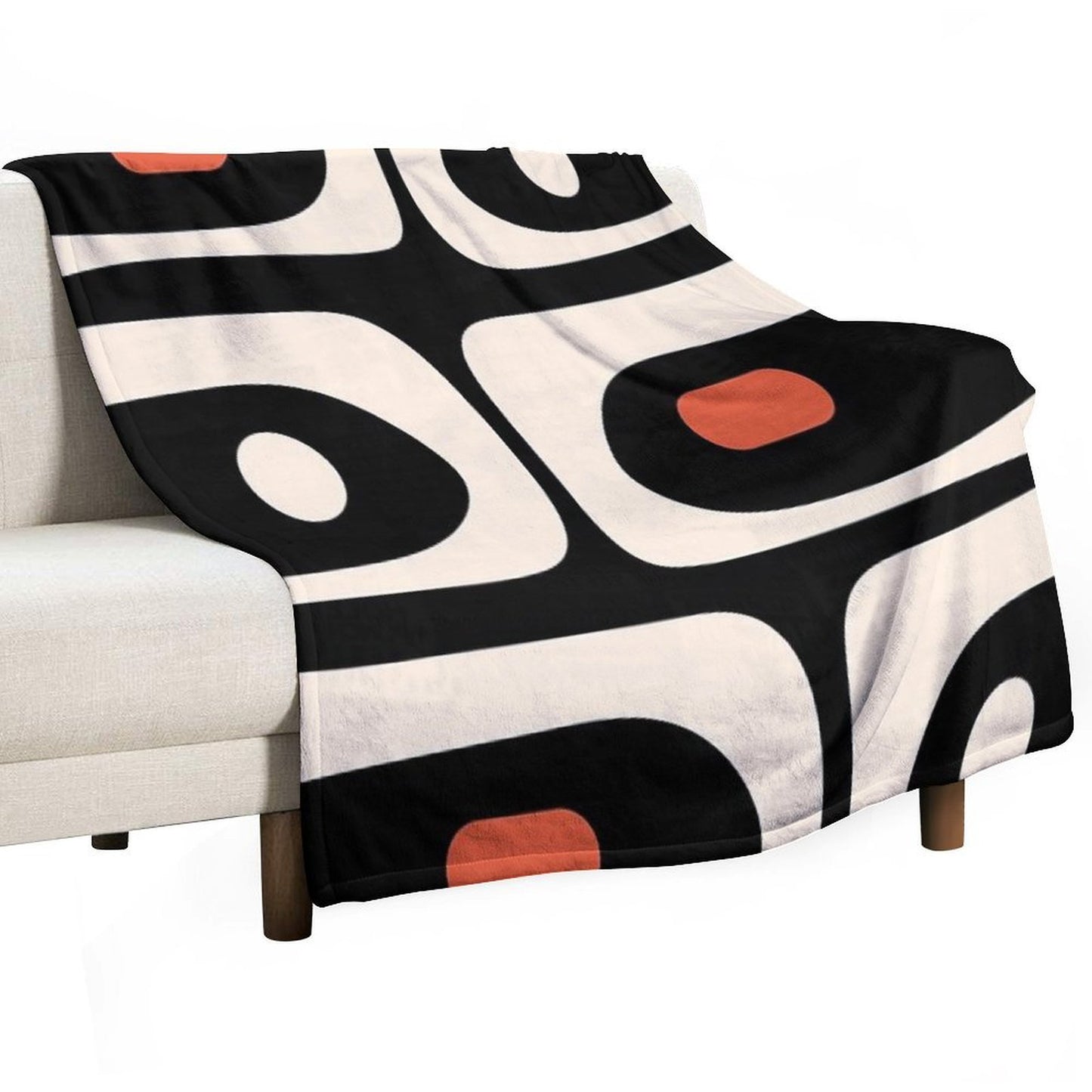 Mid Century Modern Piquet Abstract Pattern Black, Orange, And Almond Cream Travel-friendly Throw Blanket