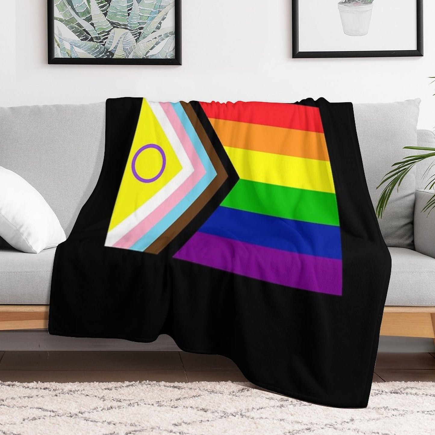2021 Intersex-Inclusive Progress Pride Flag Wrinkle-free Throw Blanket