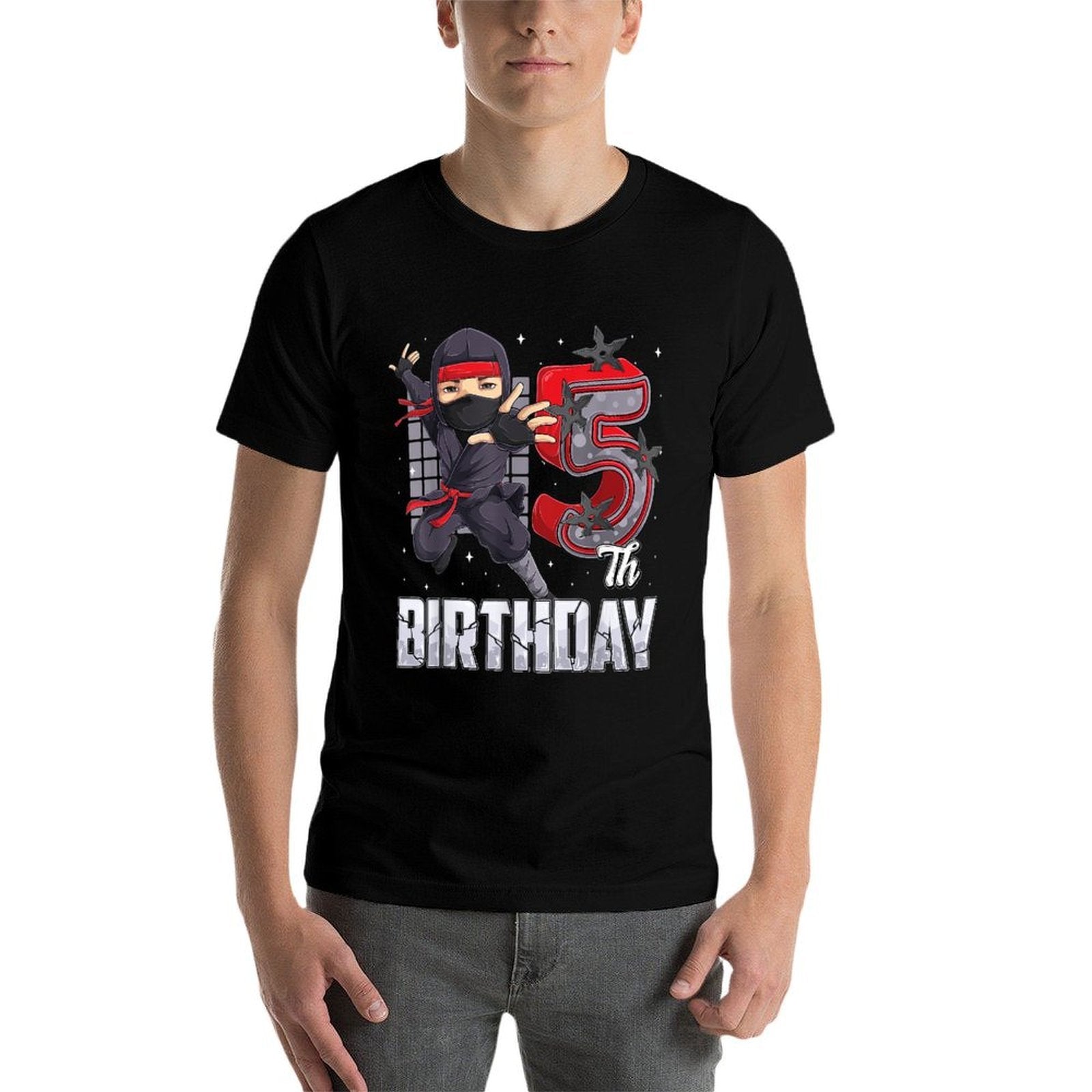 Ninja 5th Birthday Party Theme 5 Five Year Old Kids Boys  Summer-ready Fabric T-Shirt