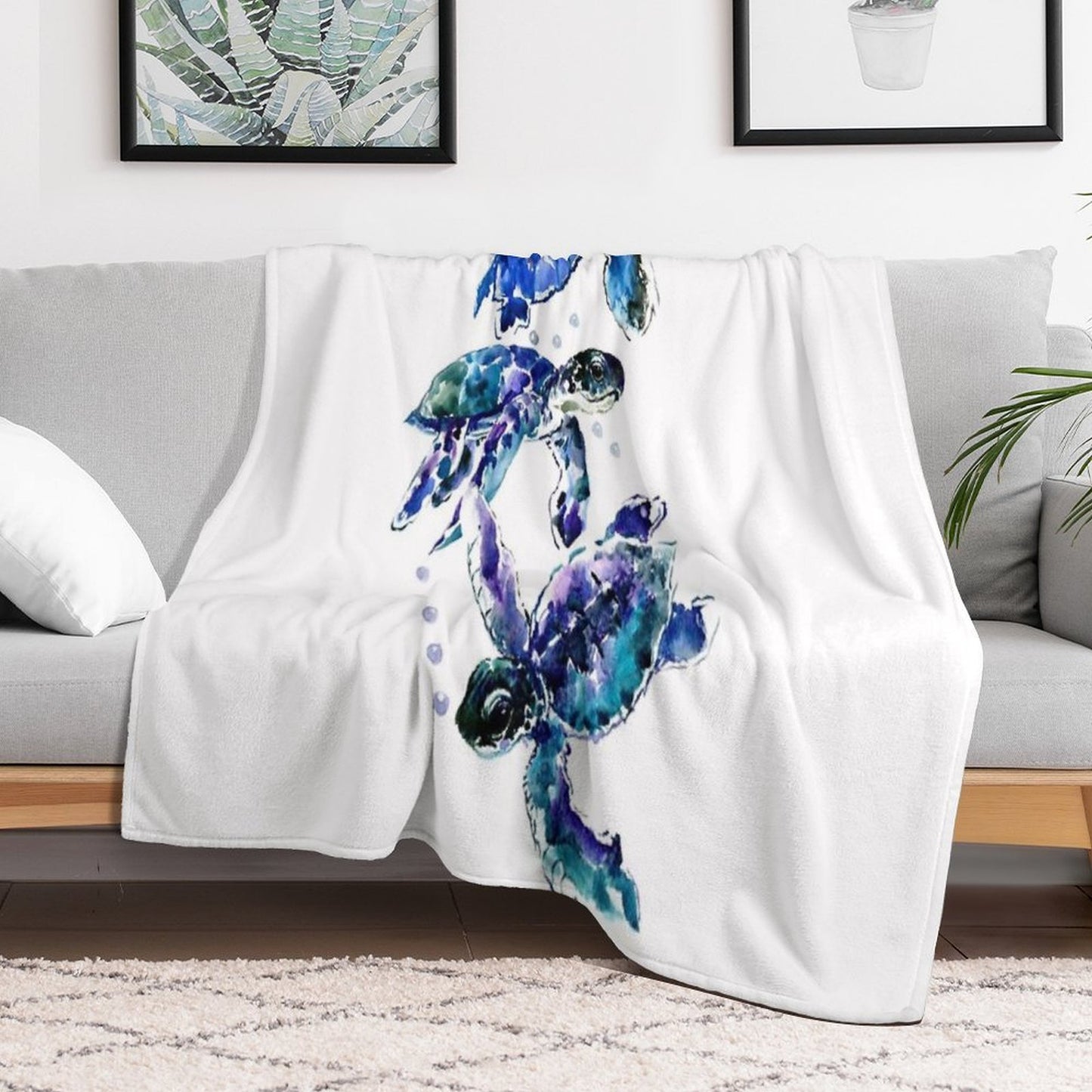 Three Sea Turtles Lightweight Throw Blanket