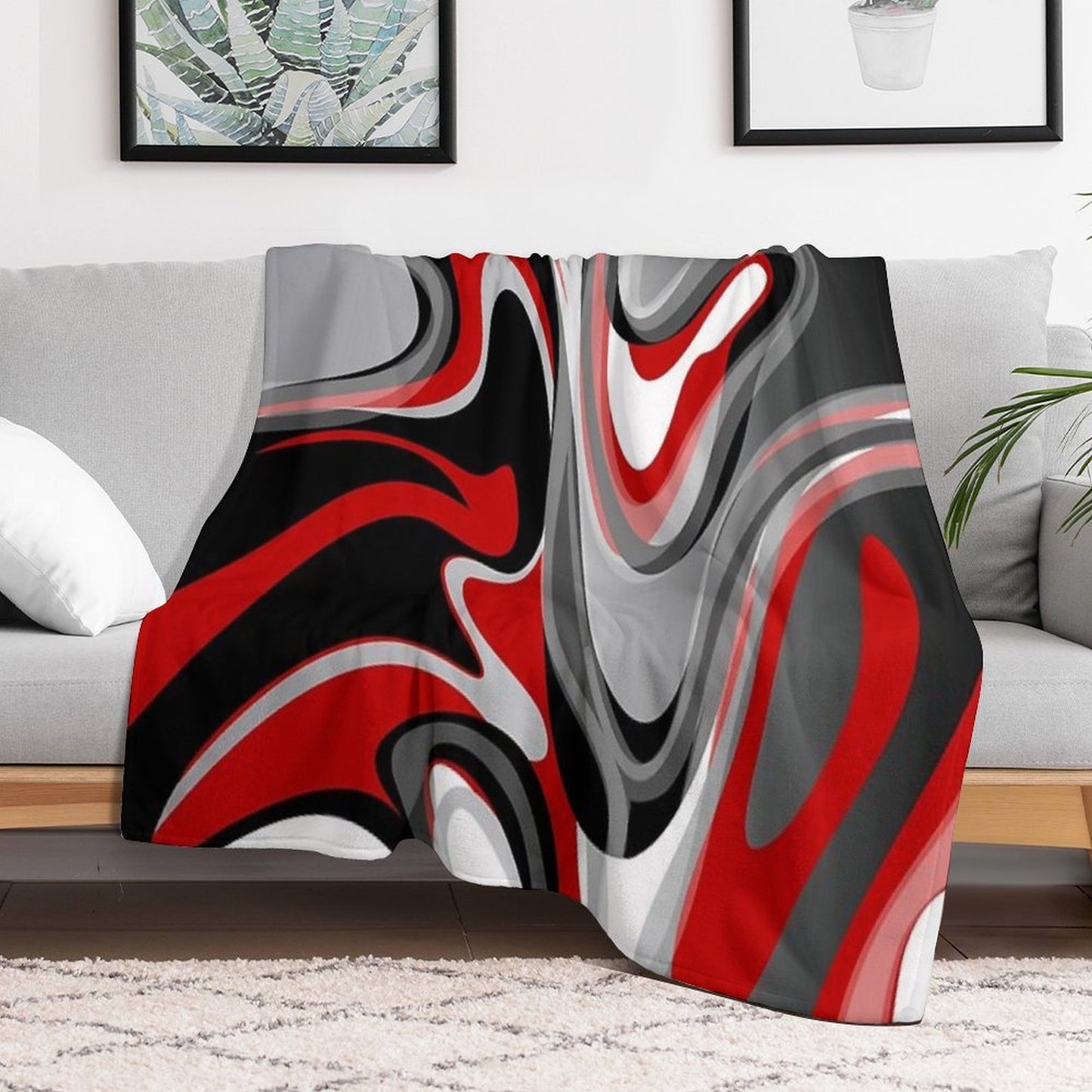 Liquify - Red, Gray, Black, White Eco-conscious Throw Blanket