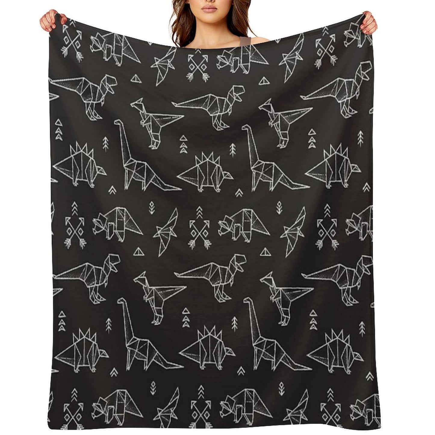 Black And White Origami Dinosaurs Multi-functional Throw Blanket