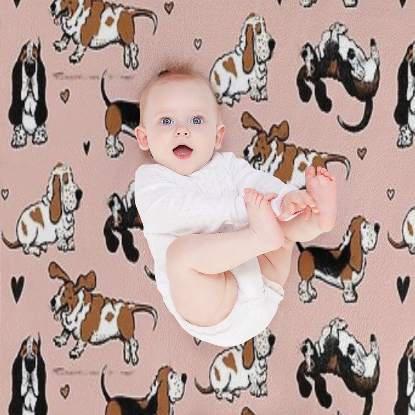 Basset Buddies on Pale Pink Compact Throw Blanket