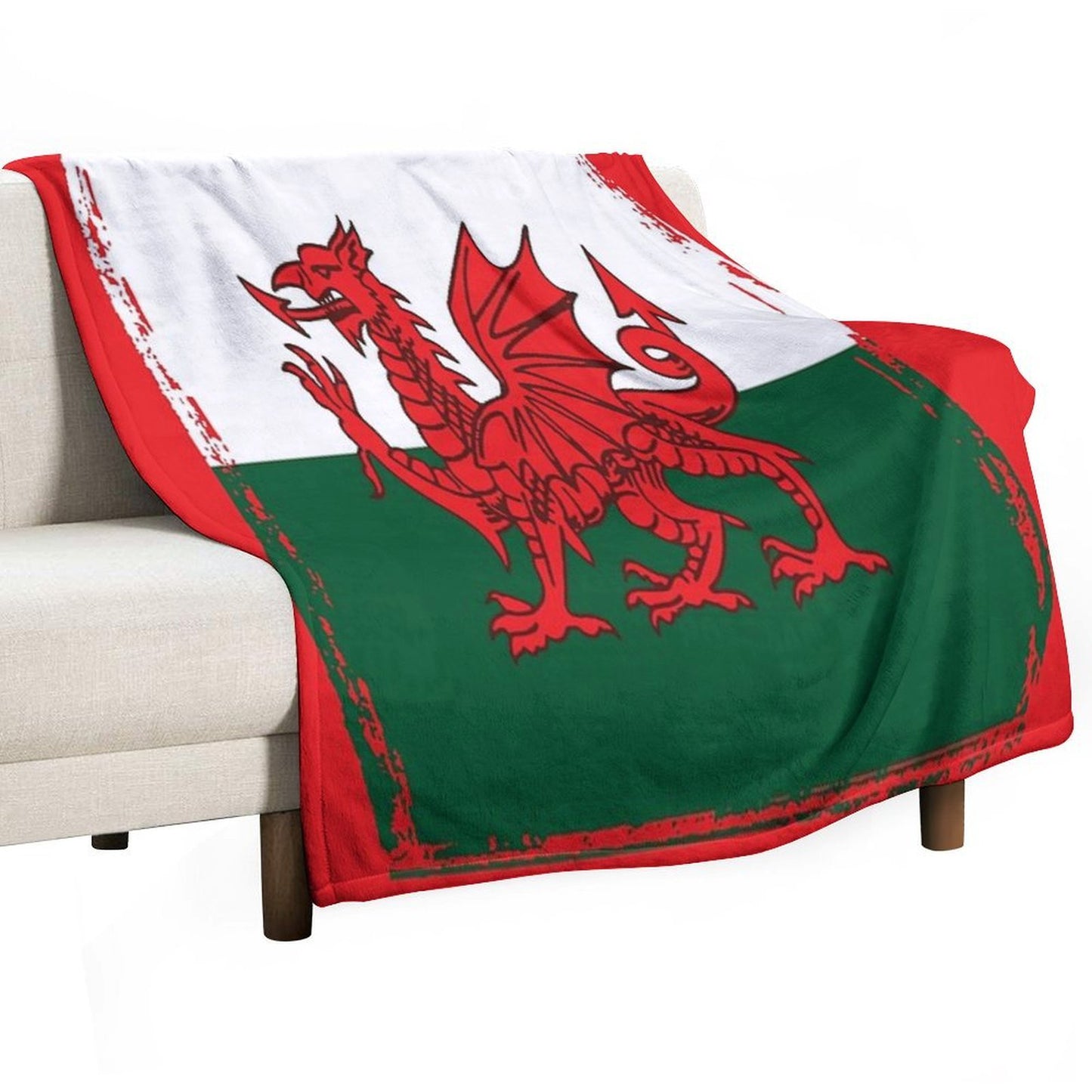 Y Ddraig Goch The Red Dragon Grunge Welsh Flag Travel-friendly Throw Blanket