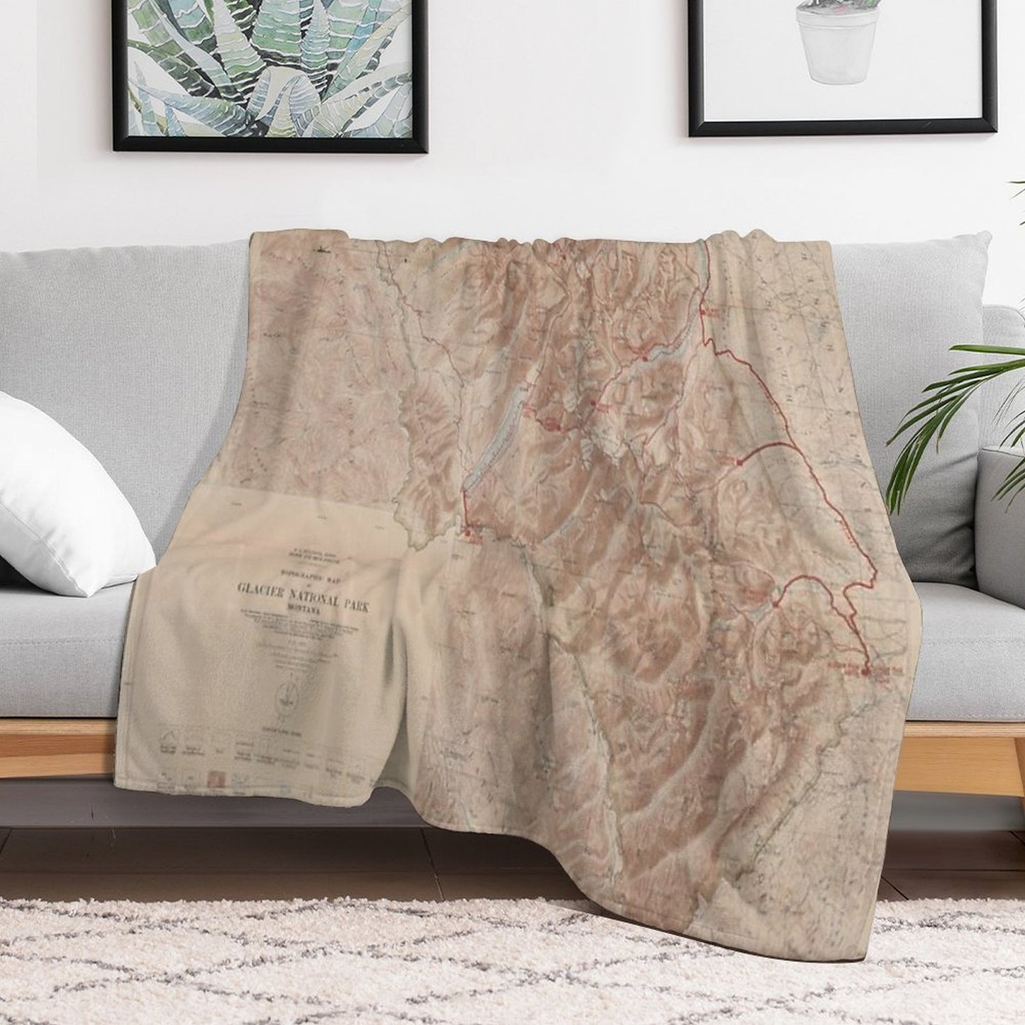 Old Glacier National Park Map (1914) Vintage Montana Natural Reserve Atlas Multi-functional Throw Blanket