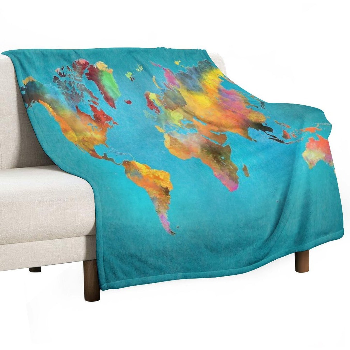 World Map Blue Velvety-soft Throw Blanket
