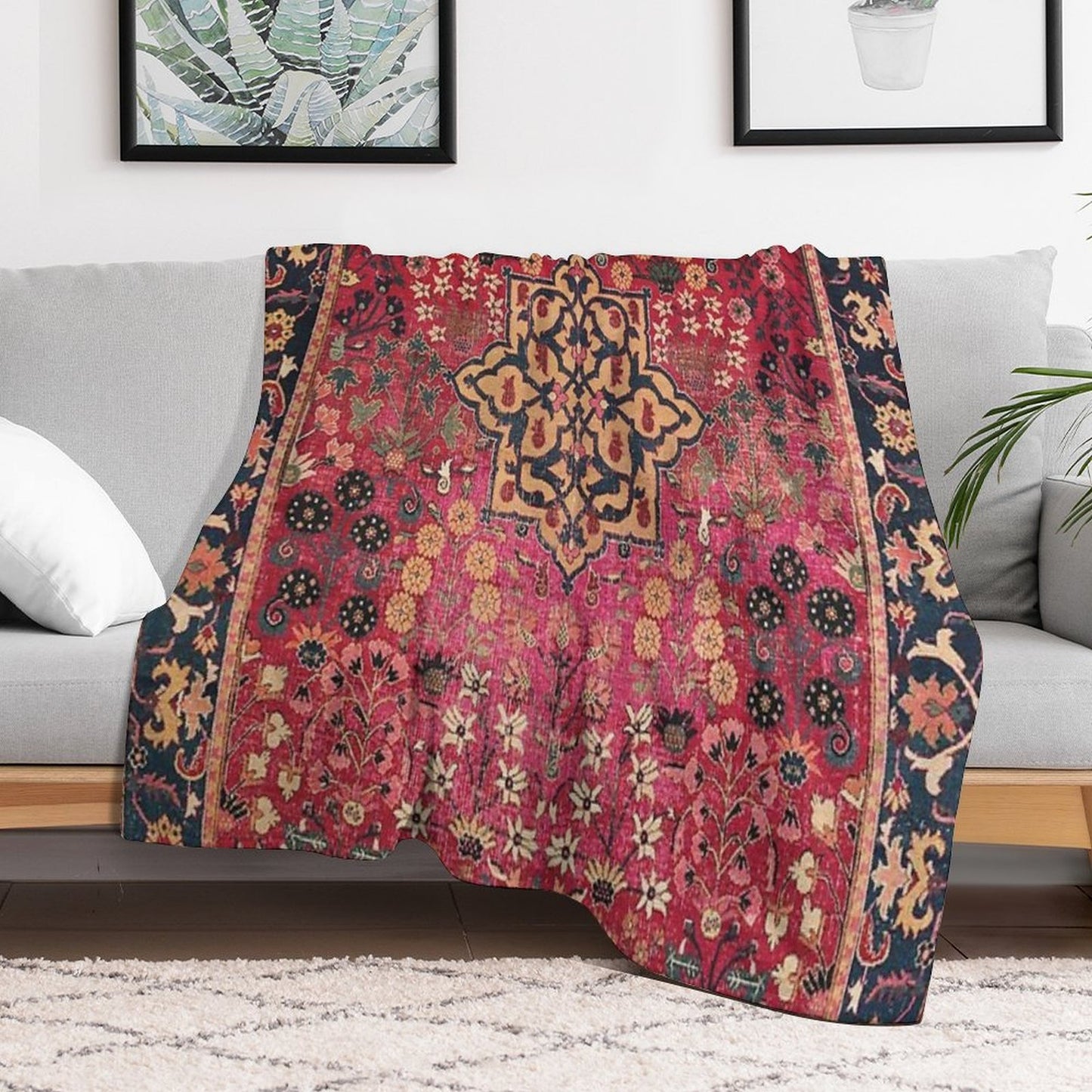 17th Century Persian Vase Carpet Print Durable Throw Blanket
