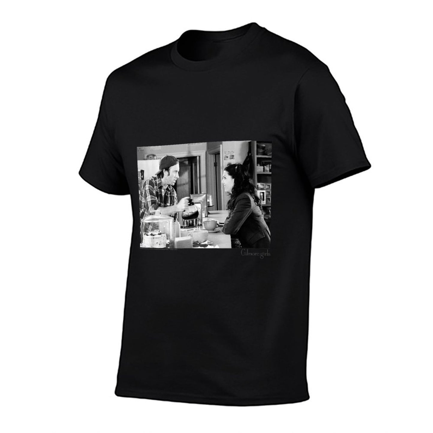 Gilmore Girls Luke Serving Coffee Black White TV Show Rolled Sleeves T-Shirt