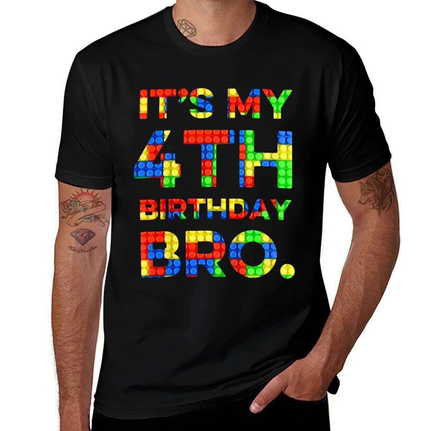 Kids Cute 4th Birthday Shirt 4 Years Old Block Building Boys Fade-proof Color T-Shirt