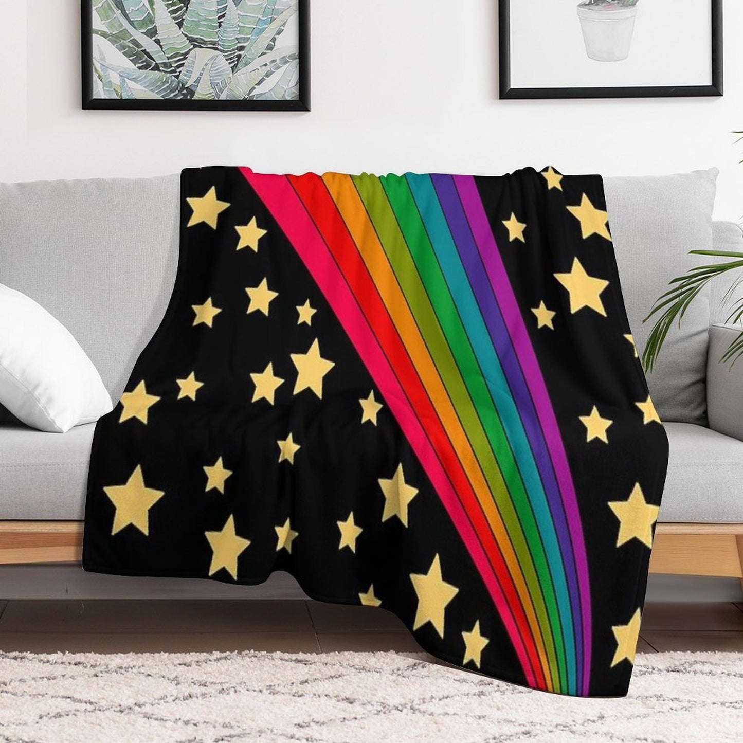 Stars And Rainbow Machine-washable Throw Blanket