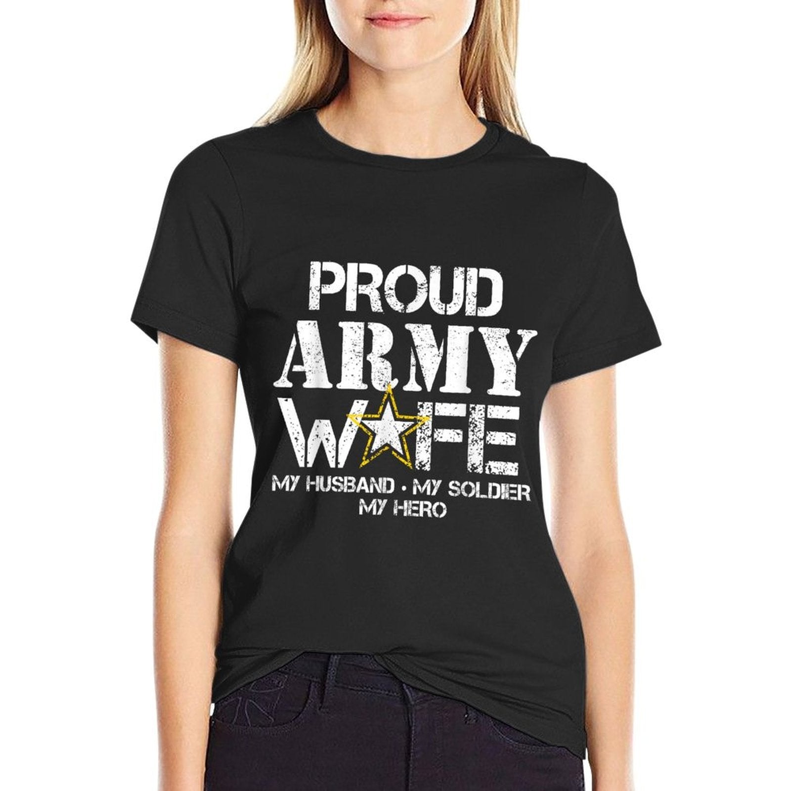 Proud Army Wife T for Military Wife My Soldier My Hero  Heathered Texture T-Shirt