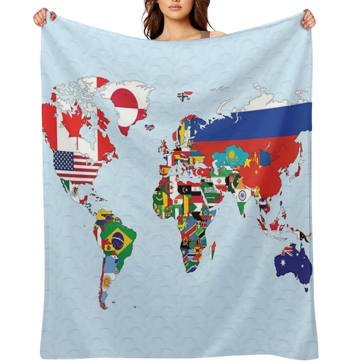 World Map Made Up of Each Countries Flag Plush Throw Blanket