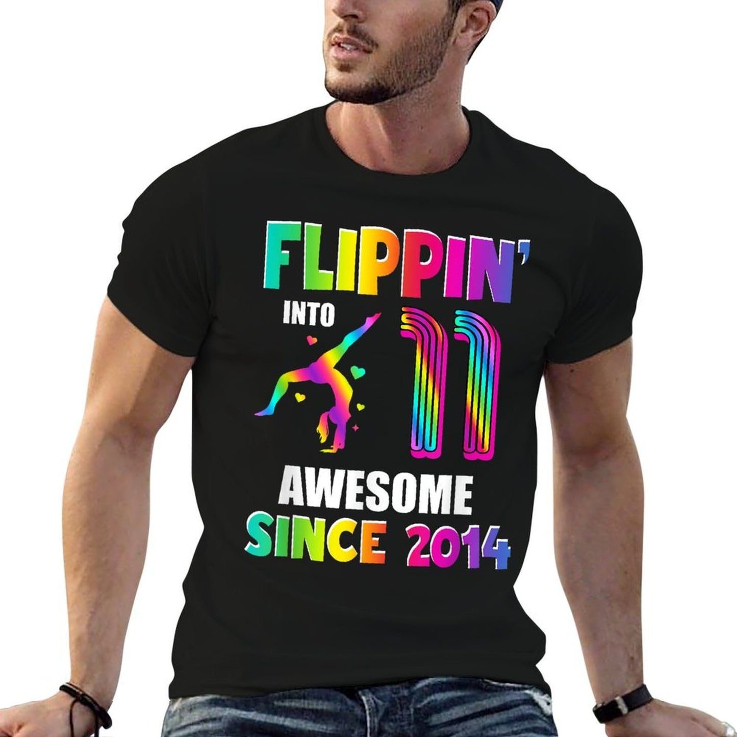 11th Birthday Gymnastics Girl 11 Year Old Gymnast Born 2014 Rolled Sleeves T-Shirt