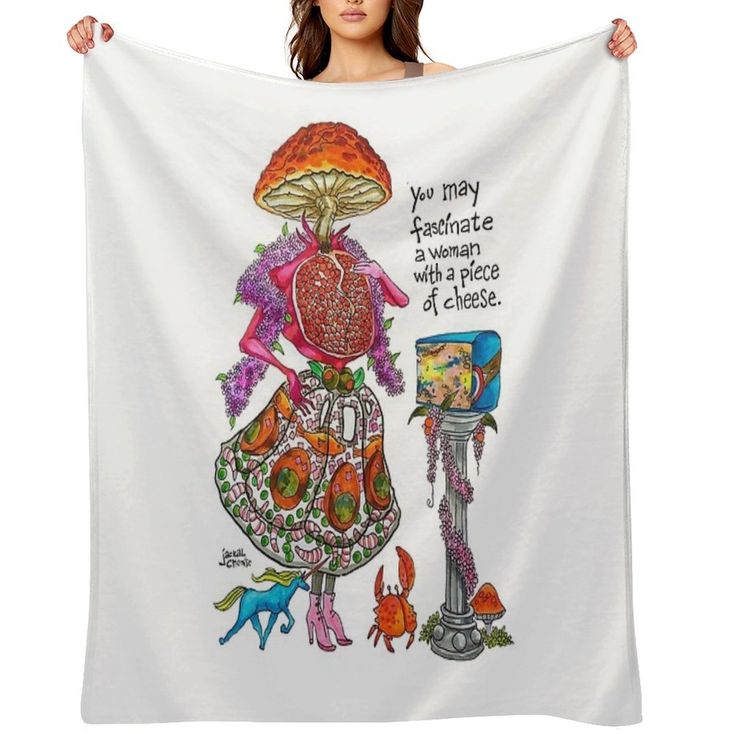 You May Fascinate A Woman by Giving Her A Piece of Cheese 1 Plush Throw Blanket