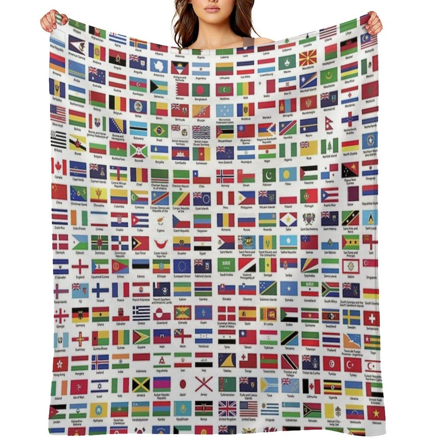 World Flags with Country Names Plush Throw Blanket