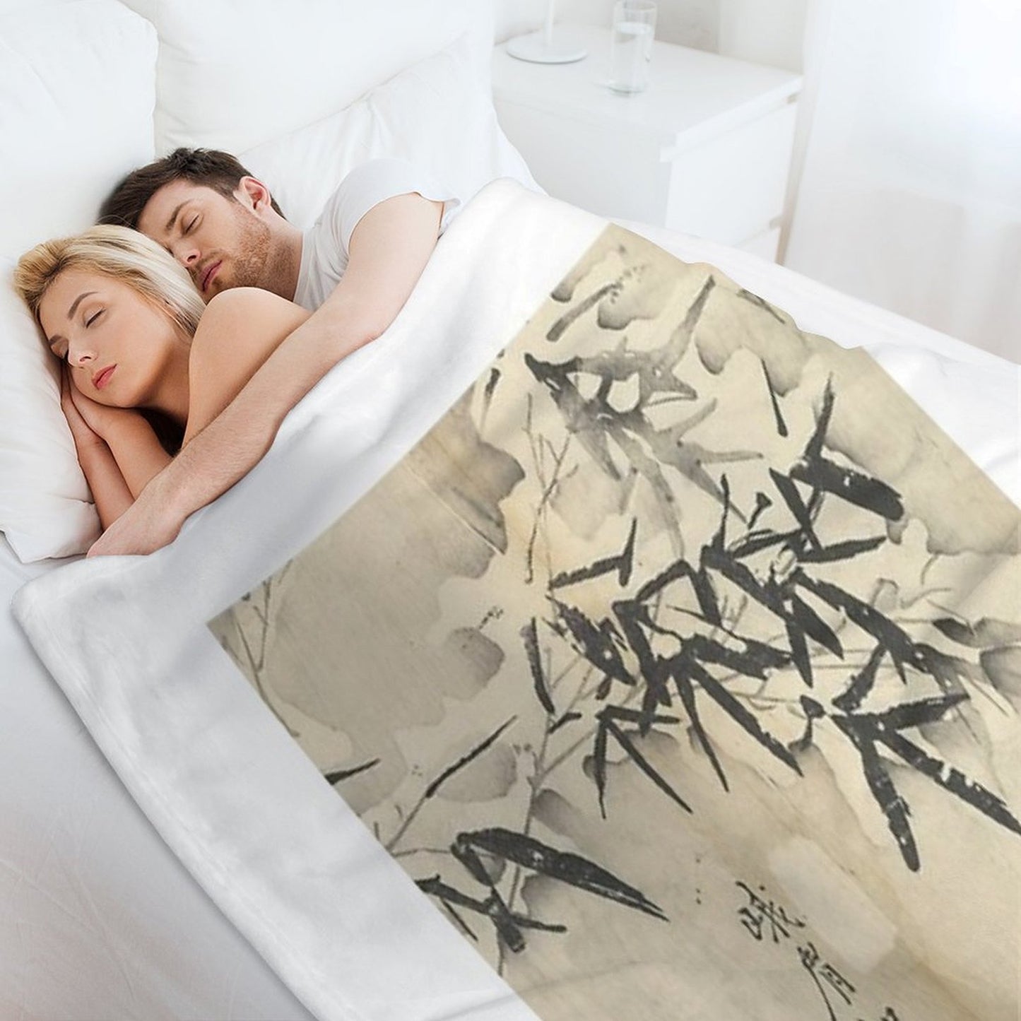 Bamboo in Snow Wrinkle-free Throw Blanket