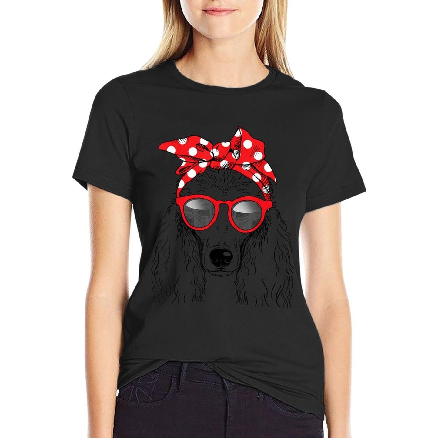 Poodle Dog Mom Bandana Sunglasses Mothers Day Men Women Easy-care T-Shirt