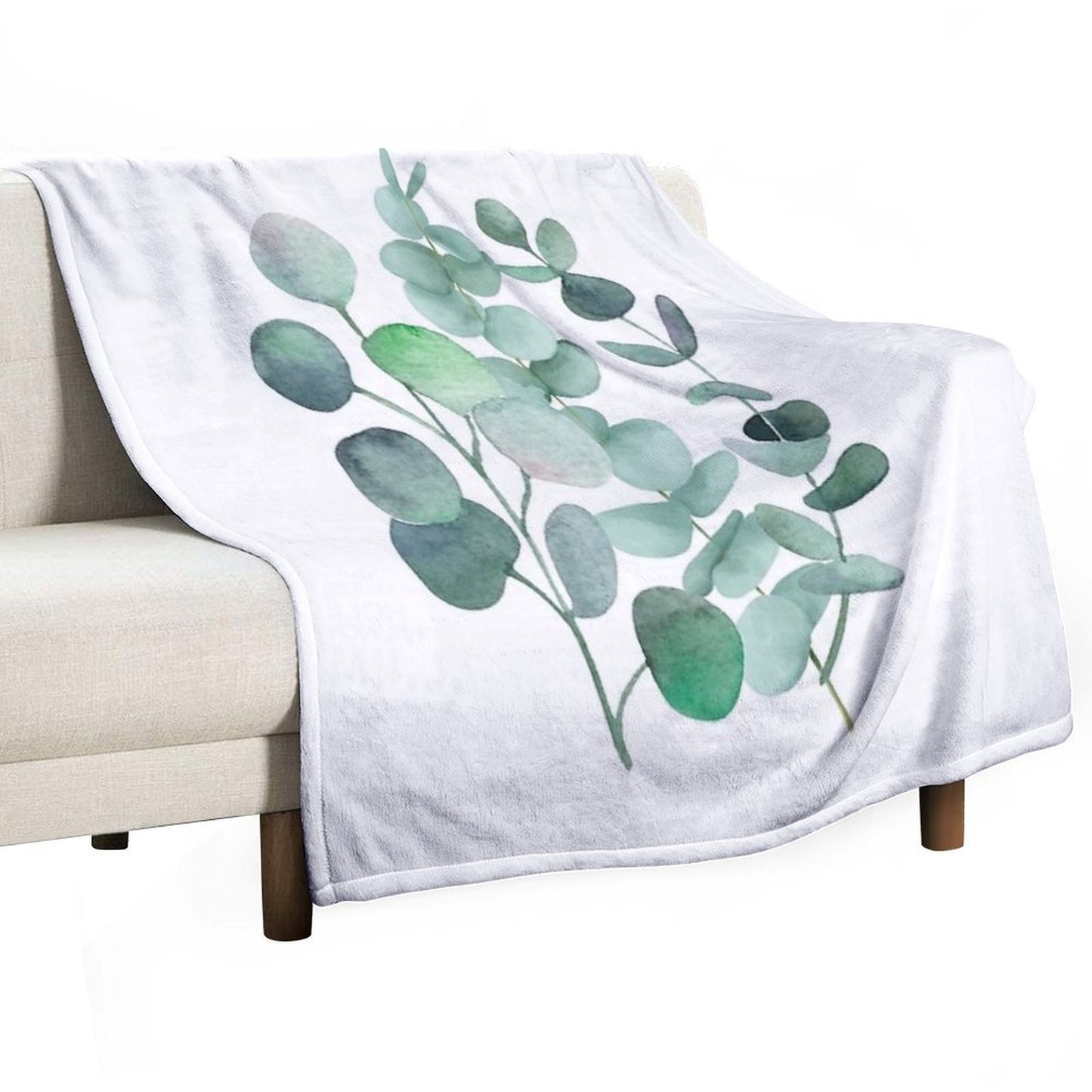 Watercolor, Eucalyptus, Leaves, Botanical, Painting, Green Machine-washable Throw Blanket
