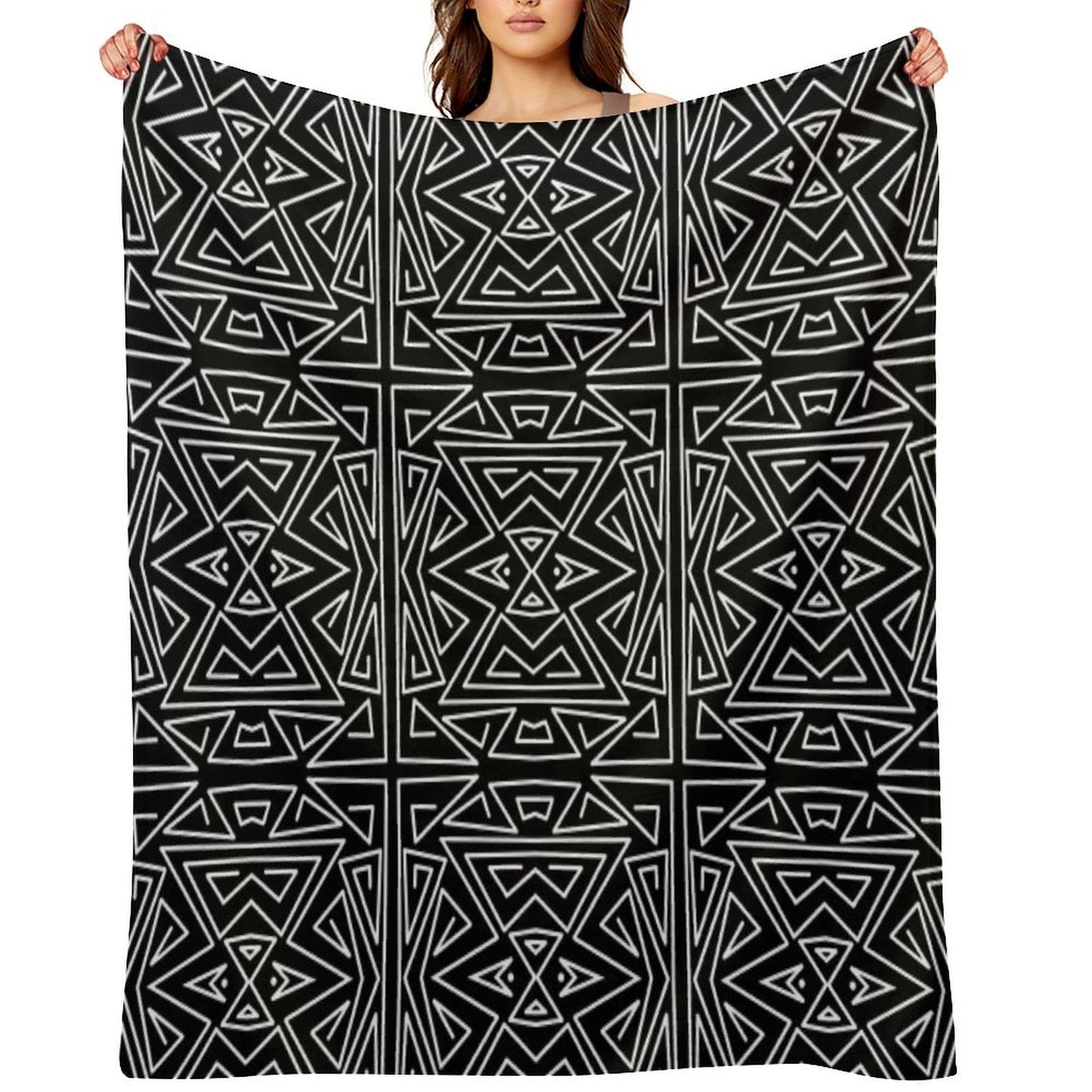 Zanzibar - Geometric Abstract in Black And White Travel-friendly Throw Blanket