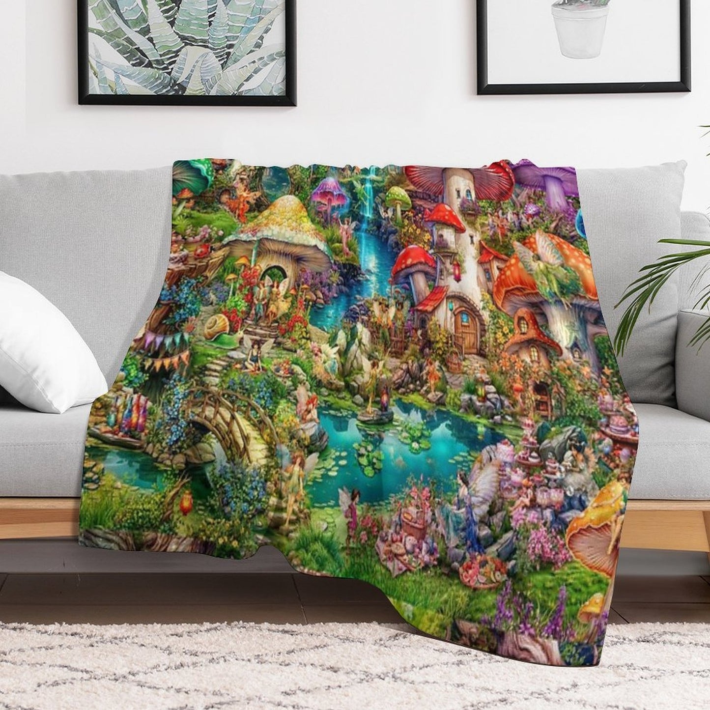 Merry Mushroom Village Picnic All-season Throw Blanket