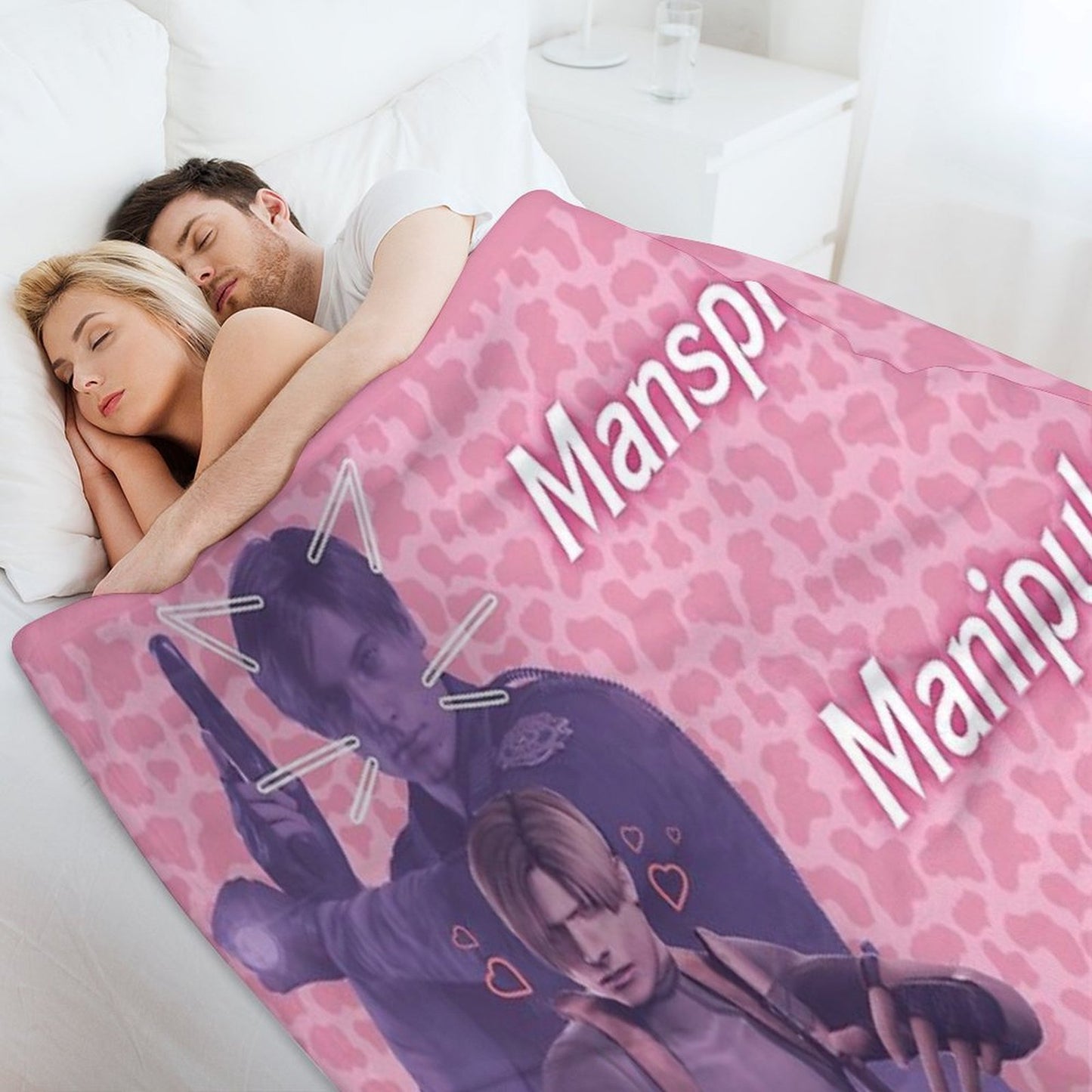 Mansplain, Manipulate, Malewife Leon (Cow) PINK VERSION Wrinkle-free Throw Blanket