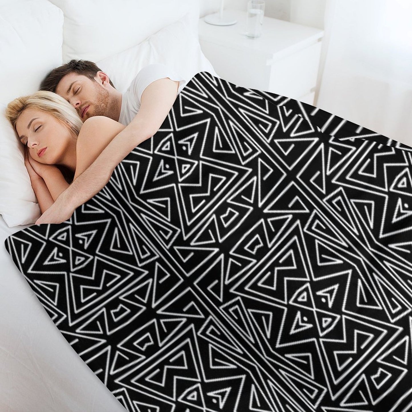 Zanzibar - Geometric Abstract in Black And White Travel-friendly Throw Blanket