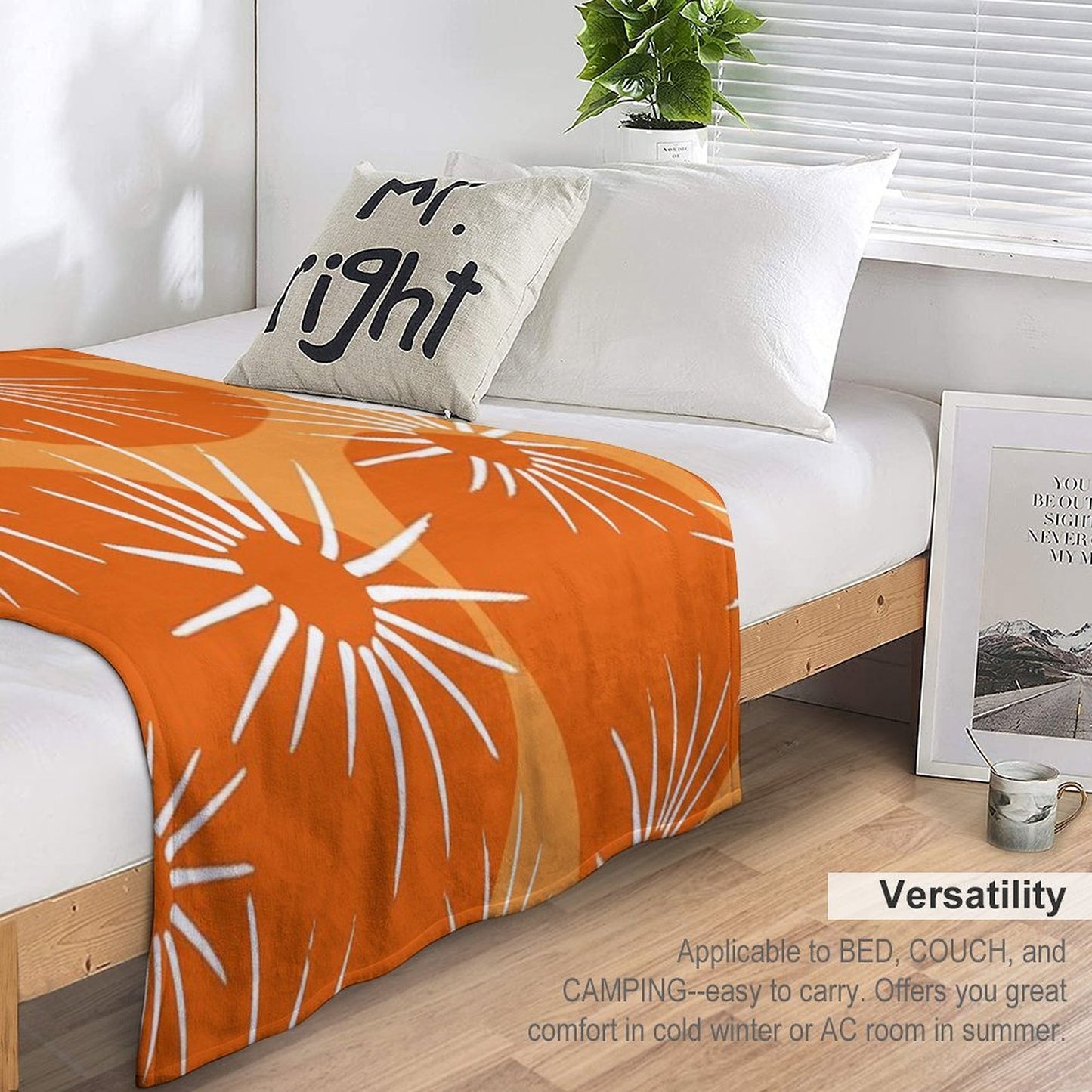 Mid-Century Modern 1950's Orange Sunburst Pattern Velvety-soft Throw Blanket