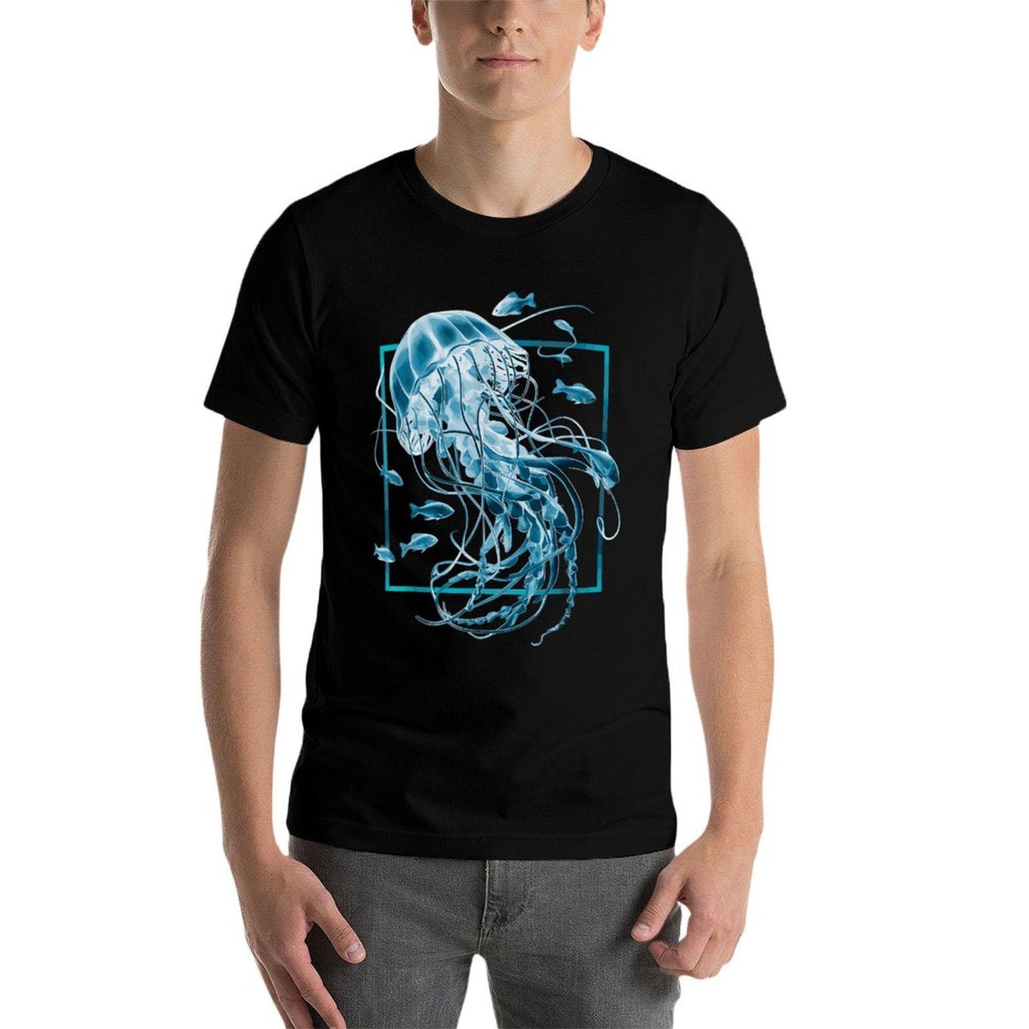 Jellyfish And Fishes in Sea Summer-ready Fabric T-Shirt