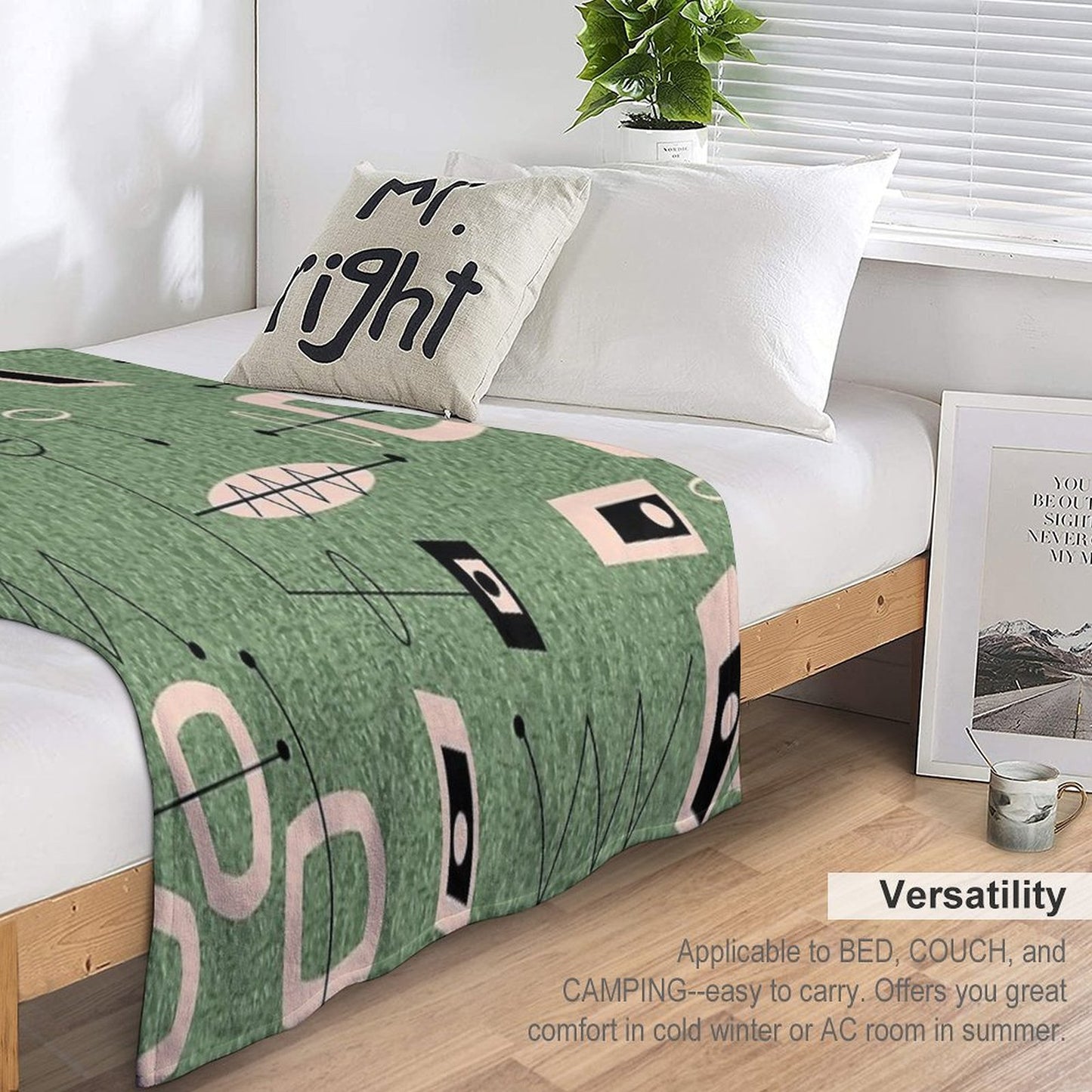 Mid-Century Modern Green Abstract Anti-pilling Throw Blanket