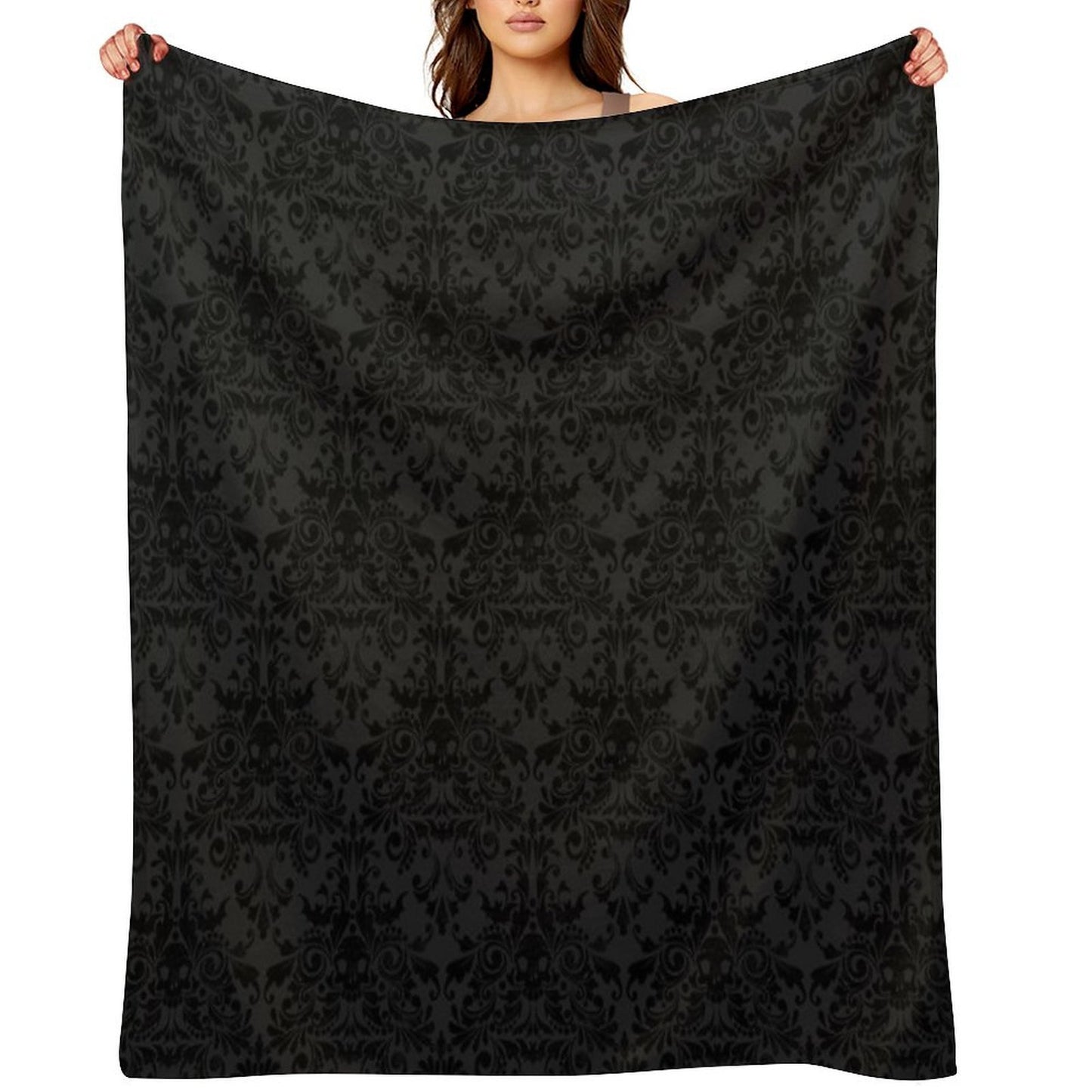 Skull Damask Pattern - Grey Shrink-resistant Throw Blanket
