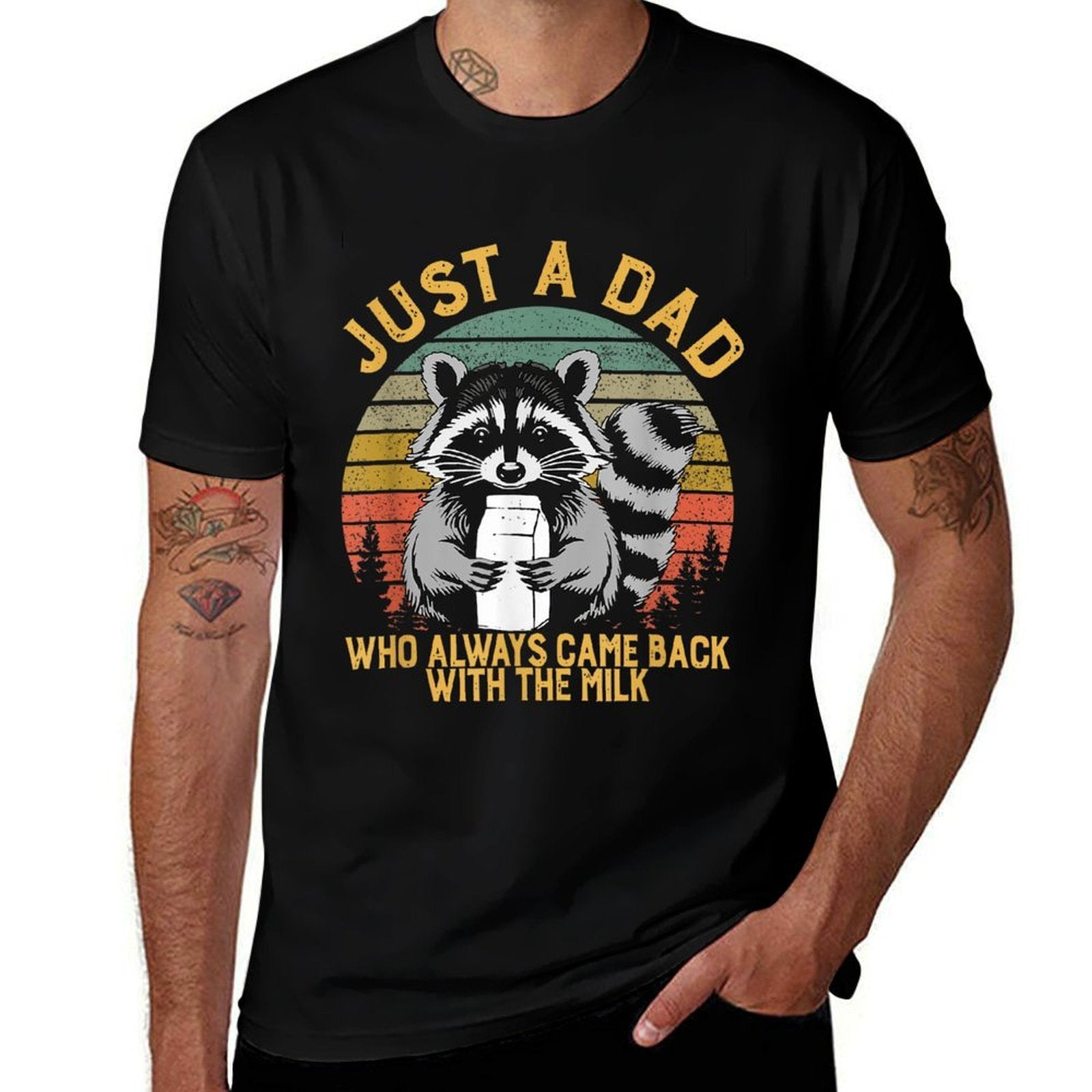 Just A Dad Who Always Came Back With The Milk Racoon Fathers  Moisture-wicking T-Shirt
