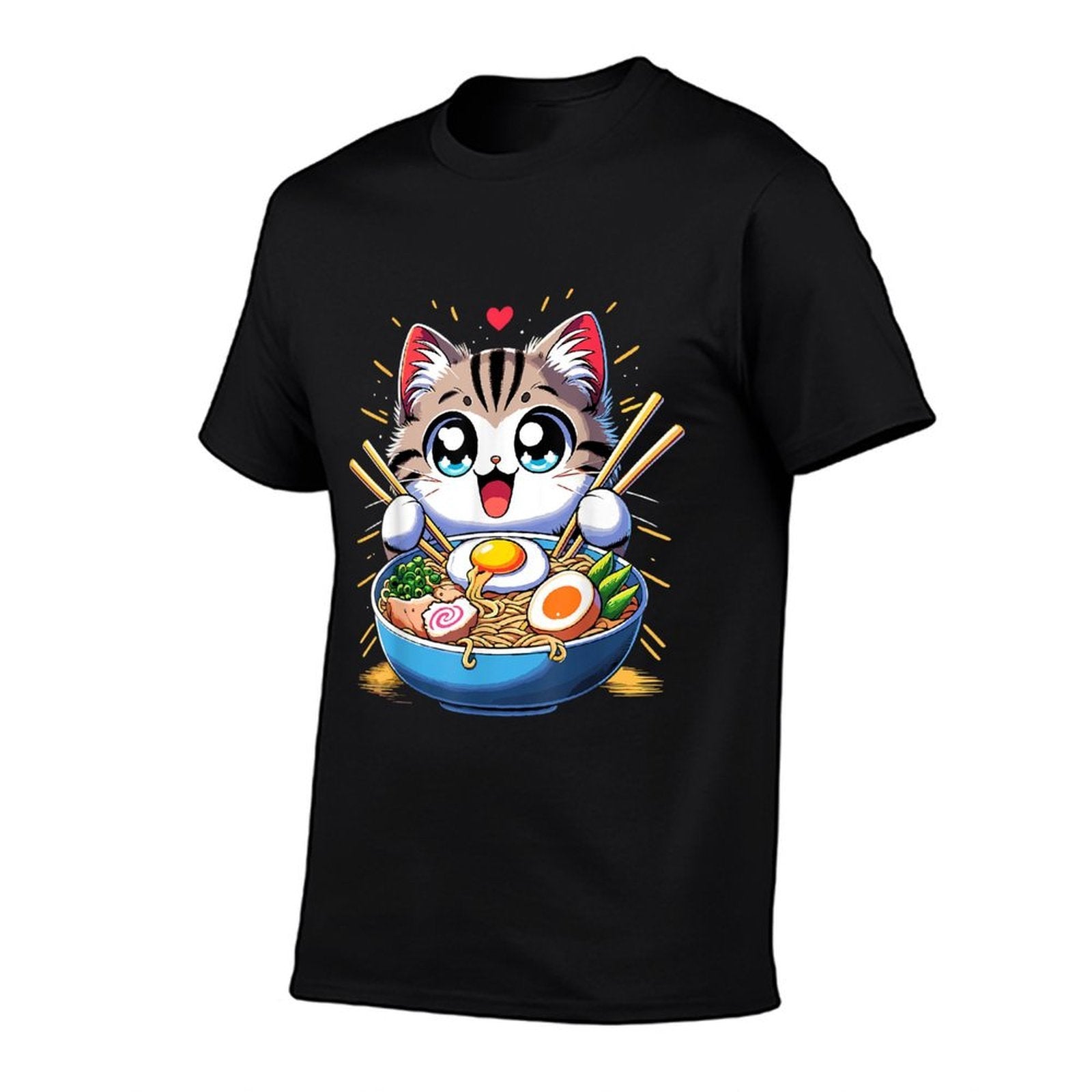 Kawaii Cat Japanese Anime Manga Cat Ramen  High-quality Stitching T-Shirt