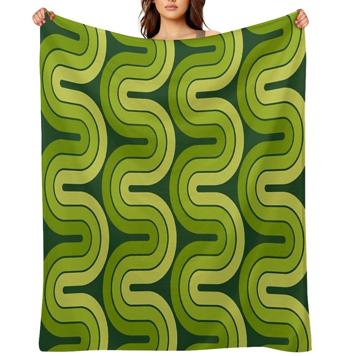Retro Geometric Gradated Design Avocado Green Multi-functional Throw Blanket