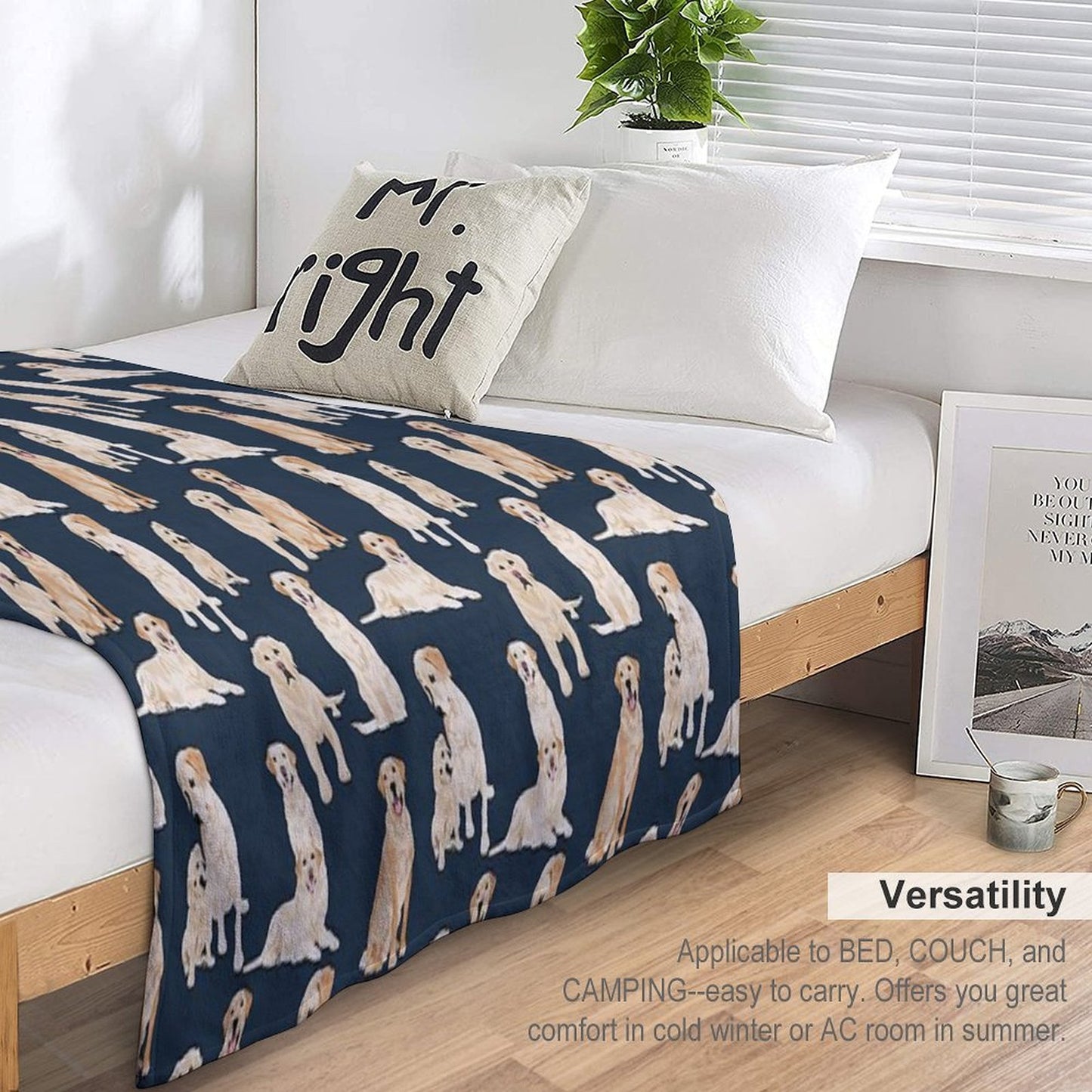 Yellow Labs Navy Machine-washable Throw Blanket