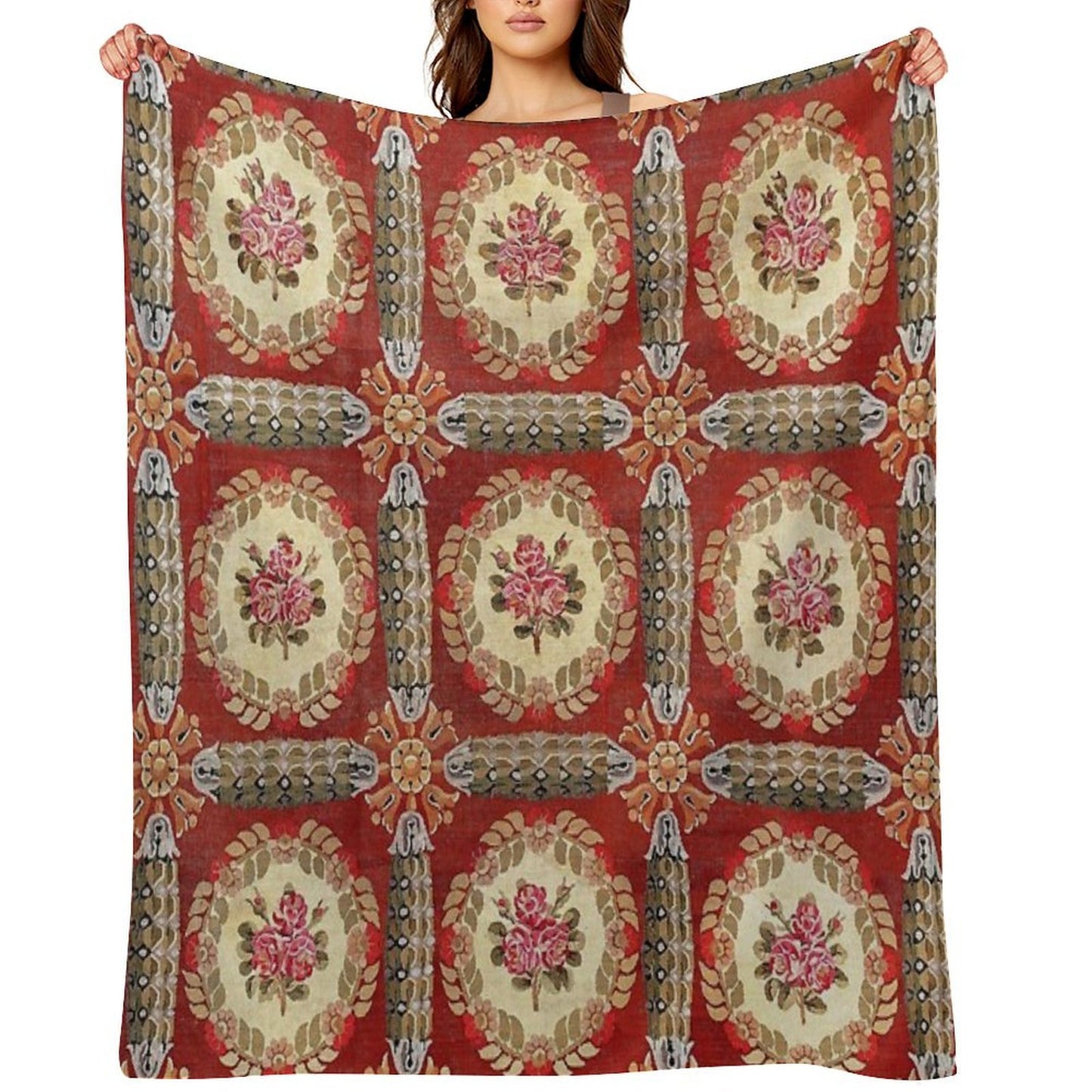 Aubusson 19th Century French Rug Print Velvety-soft Throw Blanket