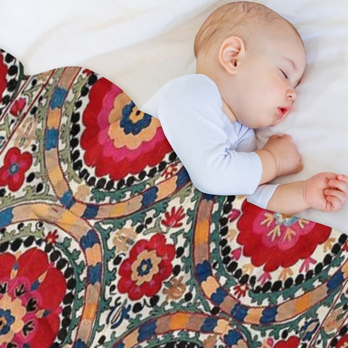 Karabag Suzani Uzbekistan Embroidery Print Wrinkle-free Throw Blanket