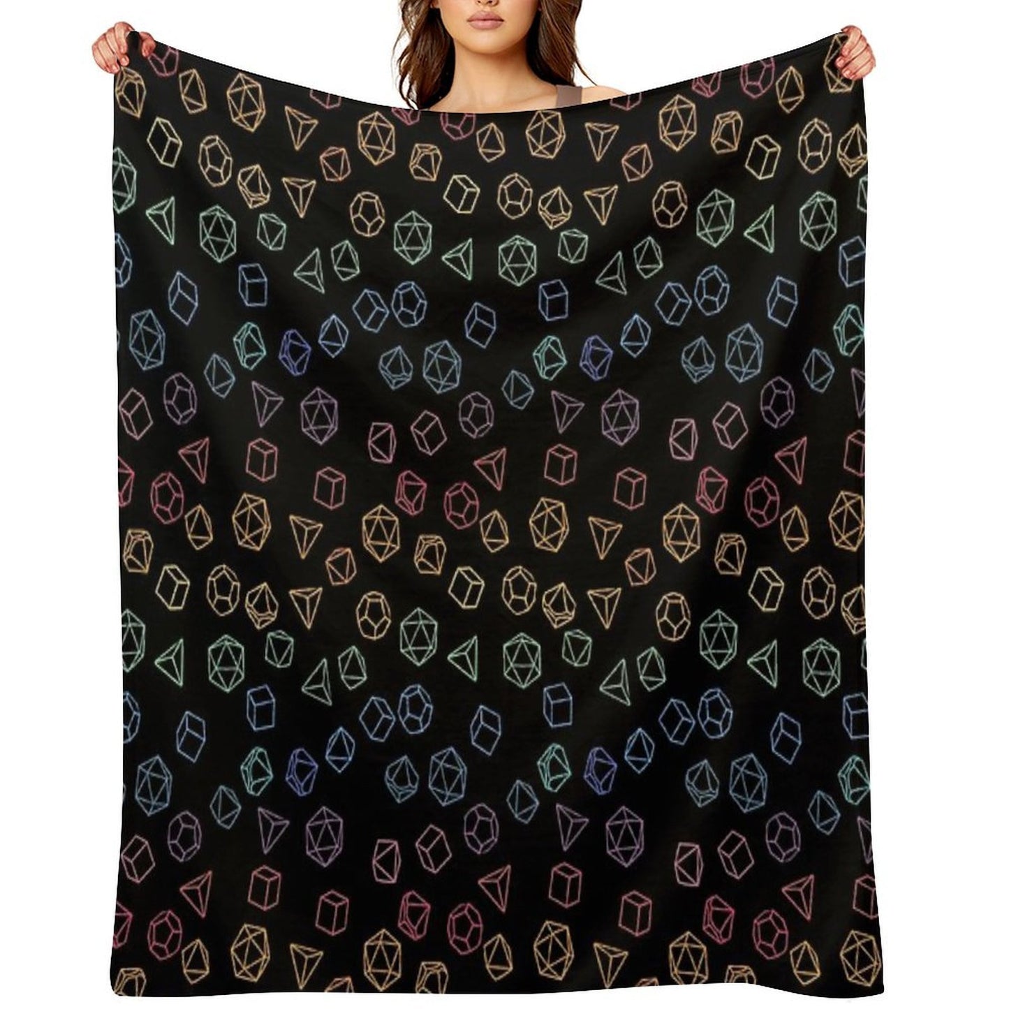 DnD Dice Rainbow on Black Pattern Durable Throw Blanket