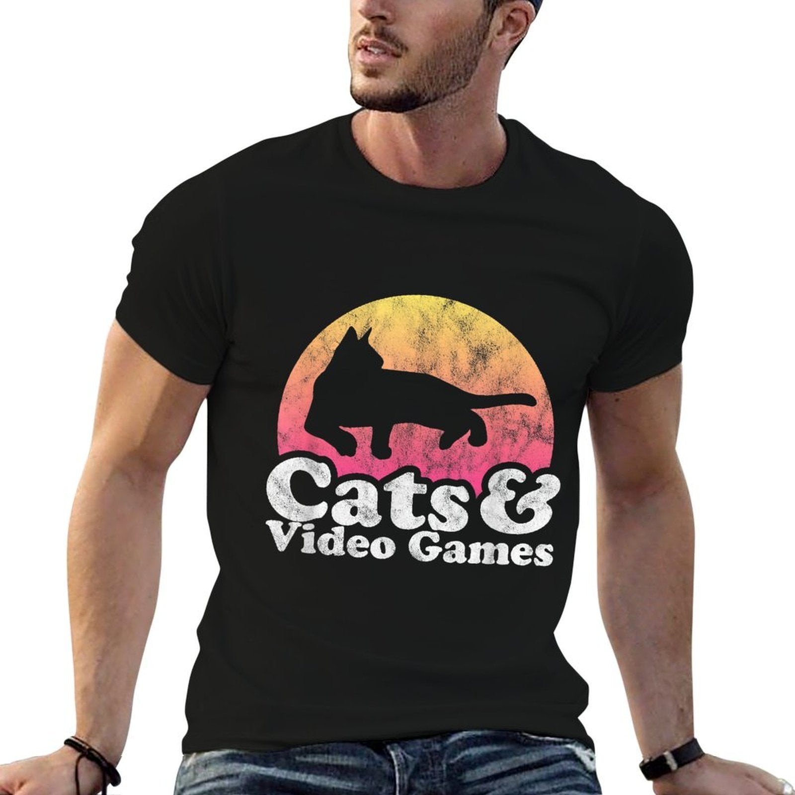 Cats And Video Games Men's Or Women's Cat And Video Game  Cotton T-Shirt