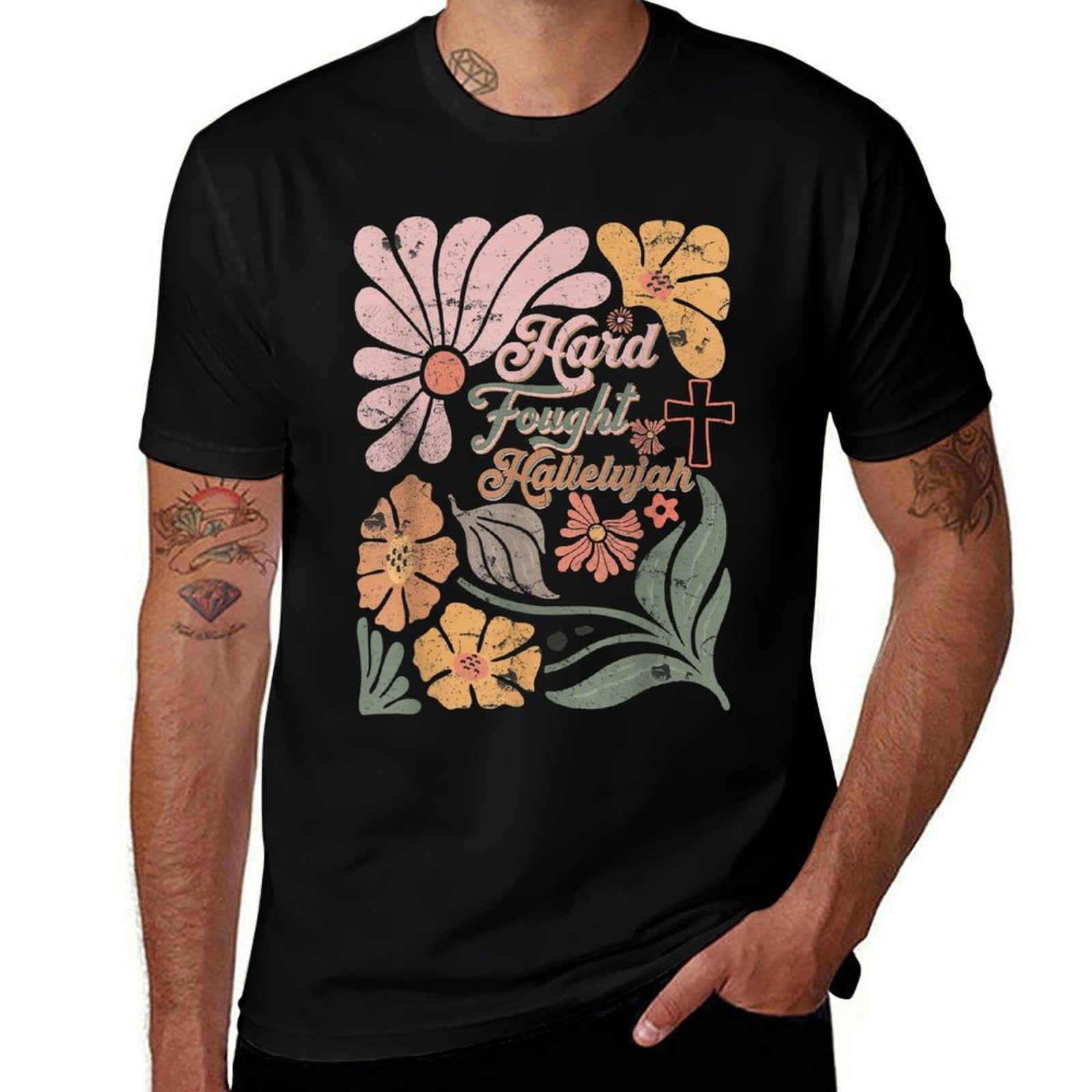Boho Retro Christian Hard Fought Hallelujah Men Women  Vintage-inspired T-Shirt