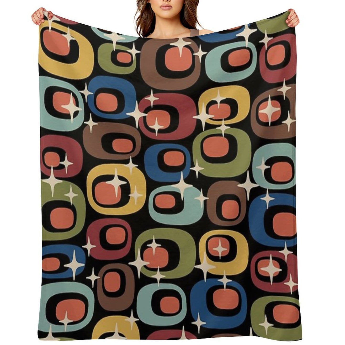Mid-Century Modern Atomic Abstract Pattern Travel-friendly Throw Blanket