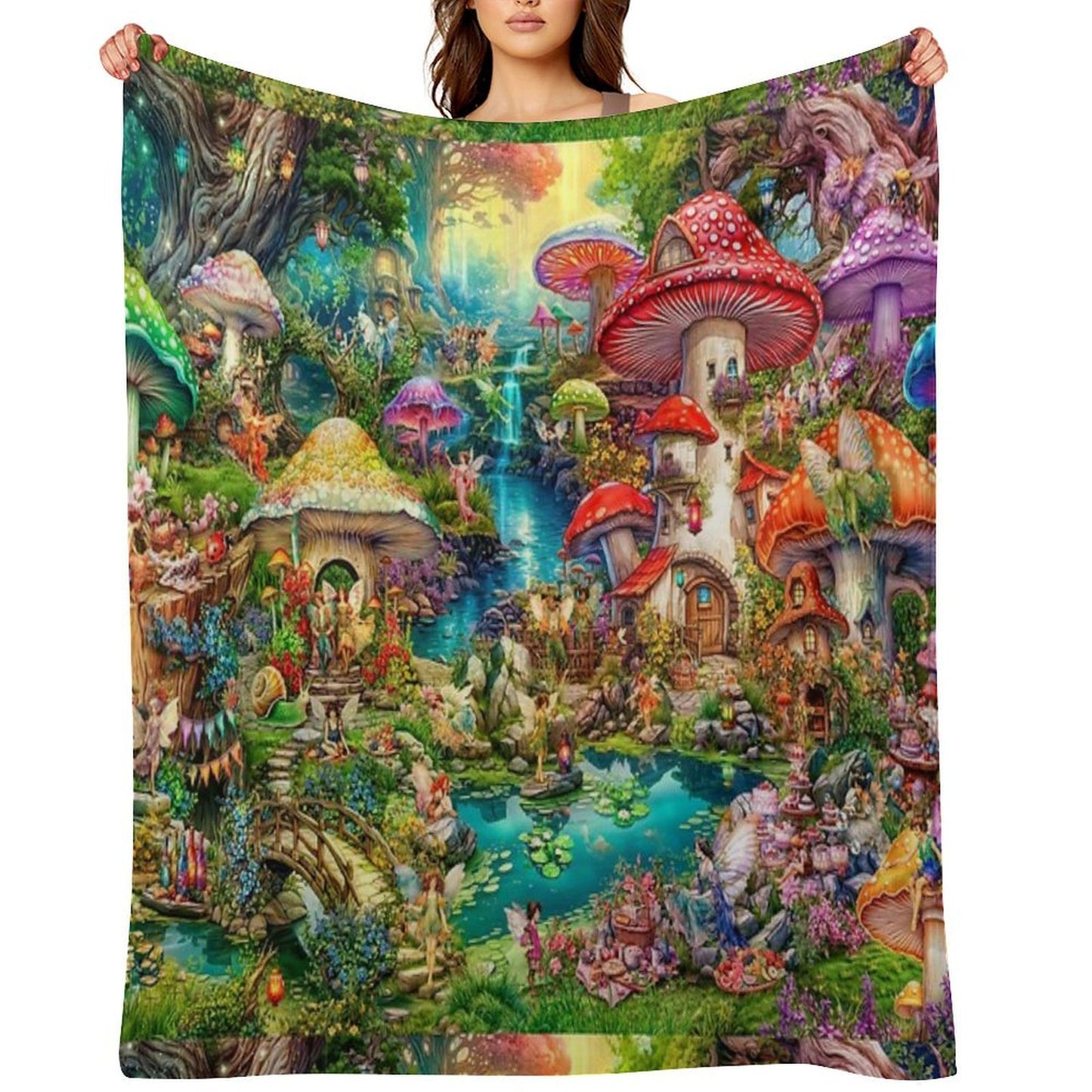 Merry Mushroom Village Picnic All-season Throw Blanket