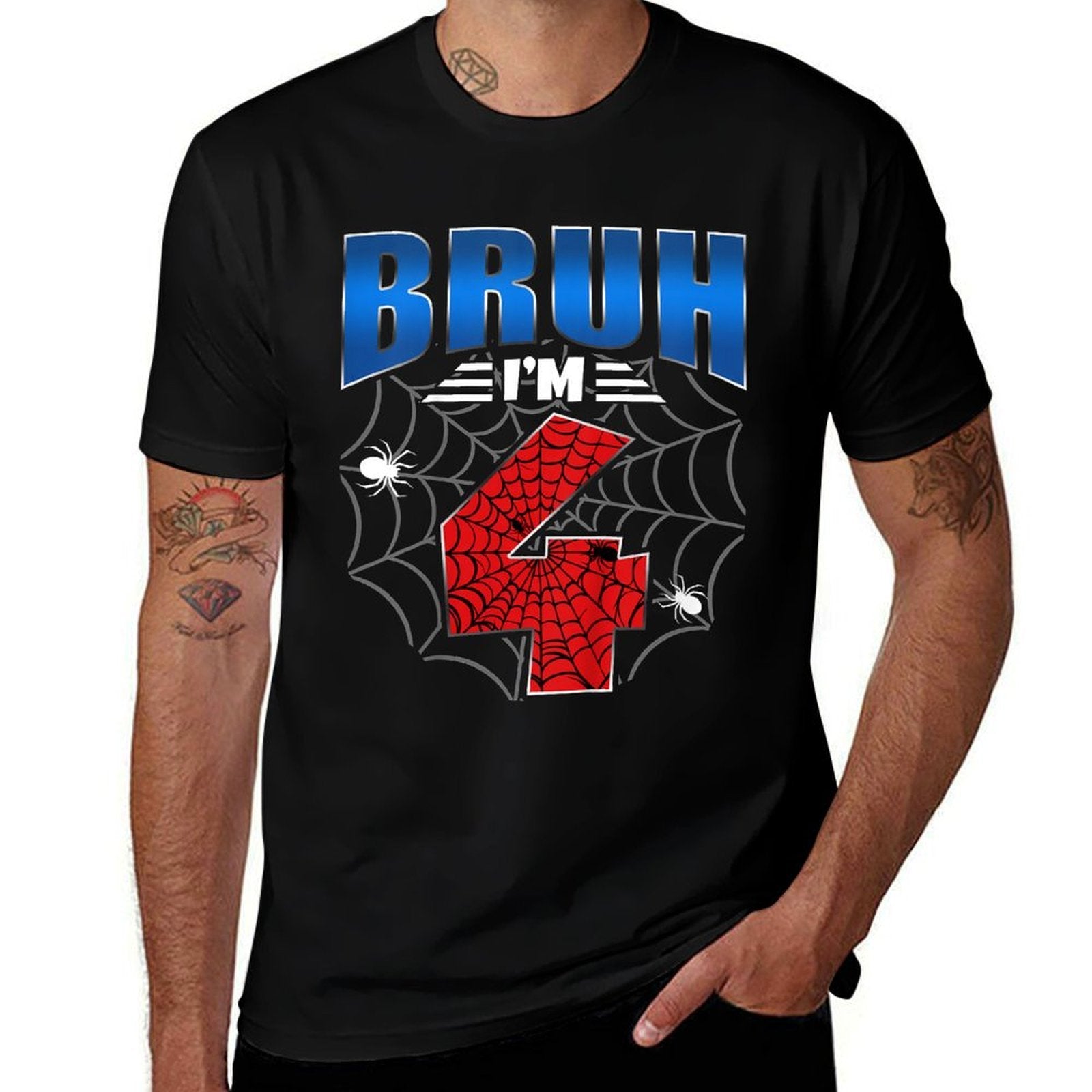 Kids Bruh I'm 4 Year Old Four Funny 4th Birthday Boys Spider Web  Easy-care T-Shirt