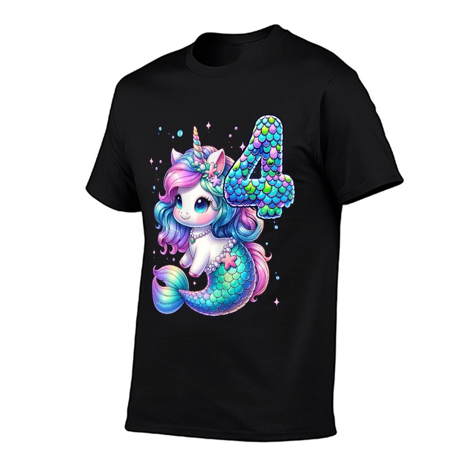 Unicorn Mermaid 4th Birthday 4 Year Old Party Girls Outfit  High-quality Stitching T-Shirt