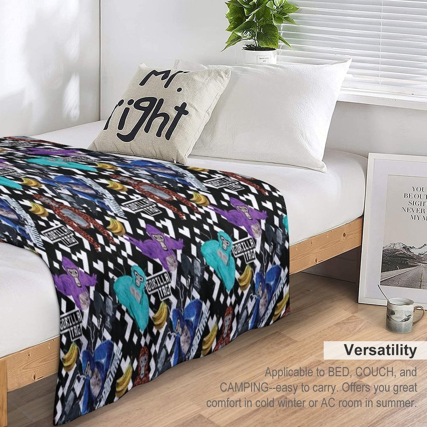 Gorilla Tag VR Gamer Merch Pixel Monke Plush Throw Blanket