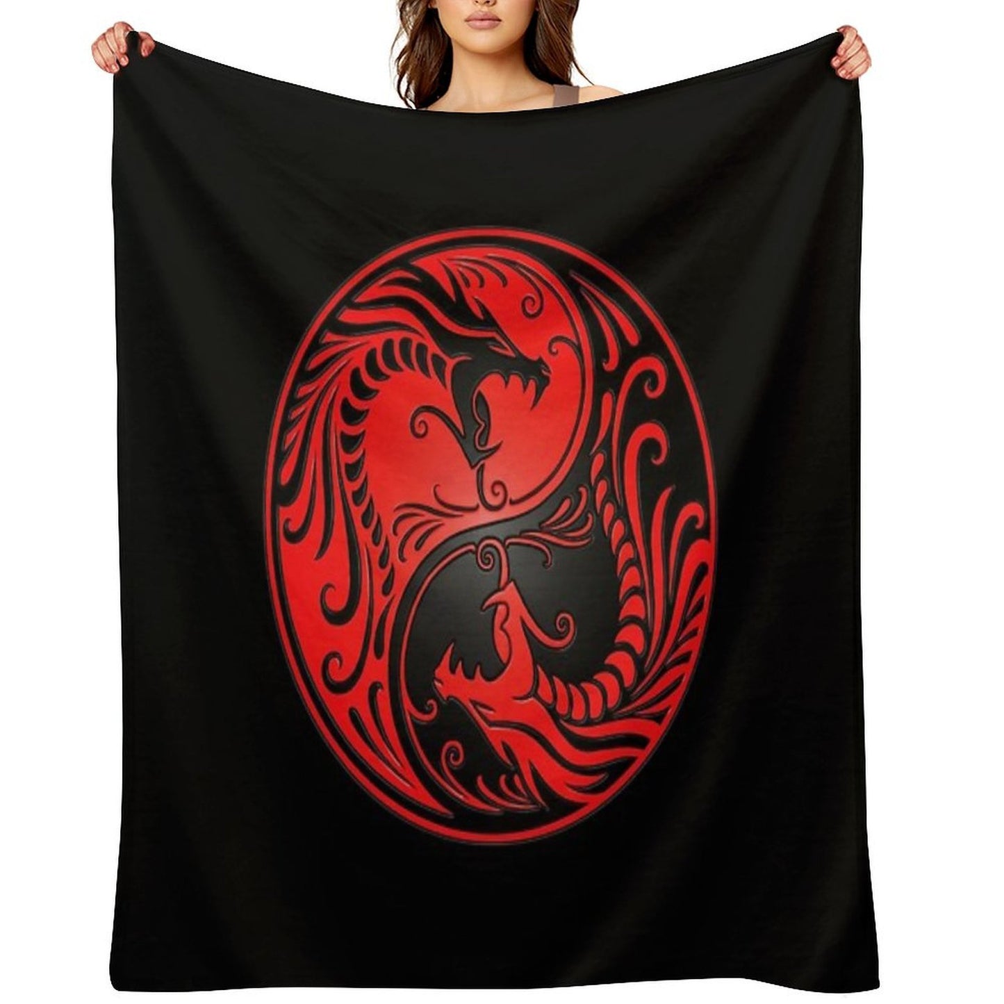 Yin Yang Dragons Red And Black Versatility Throw Blanket