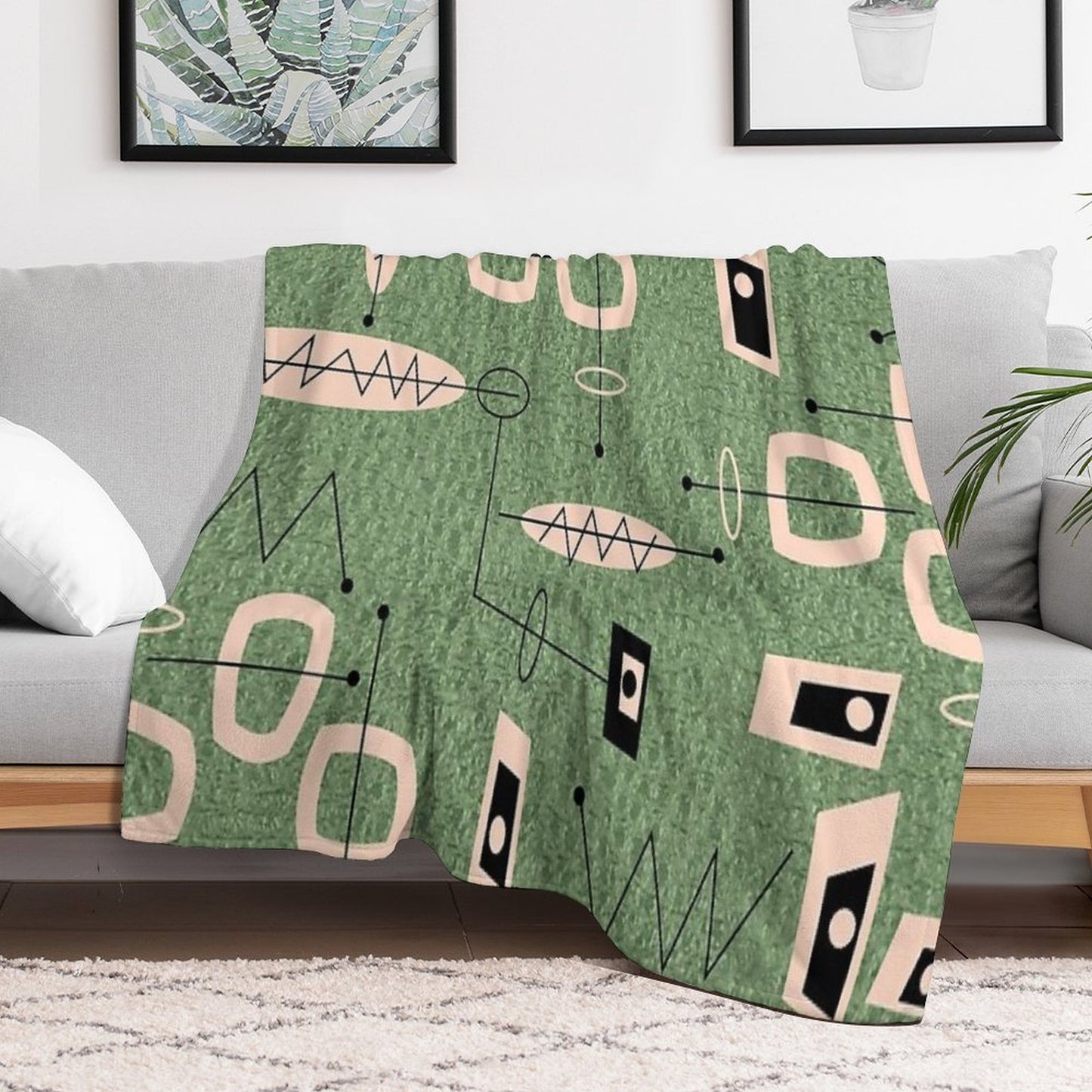 Mid-Century Modern Green Abstract Anti-pilling Throw Blanket