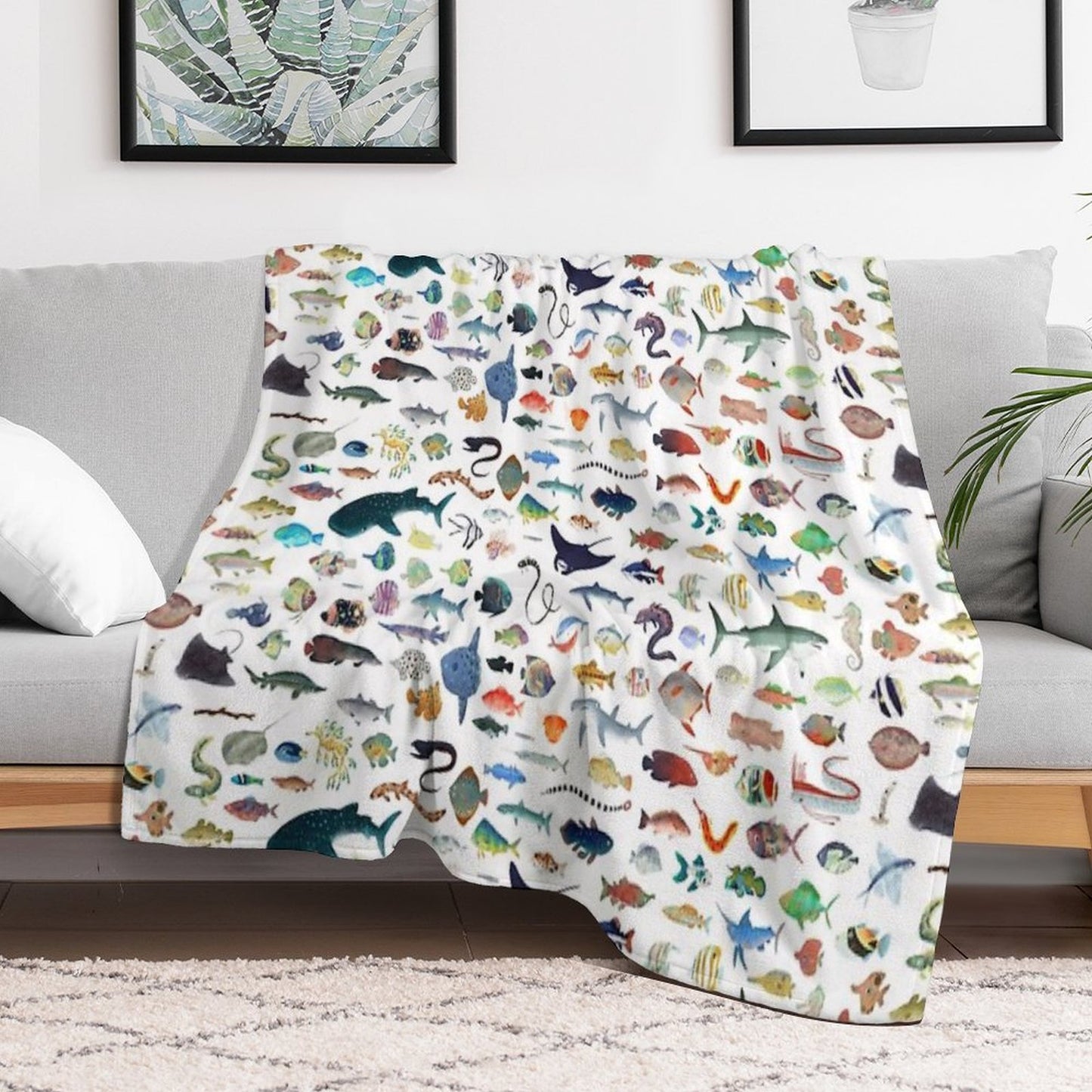 One Hundred Fish Multi-functional Throw Blanket